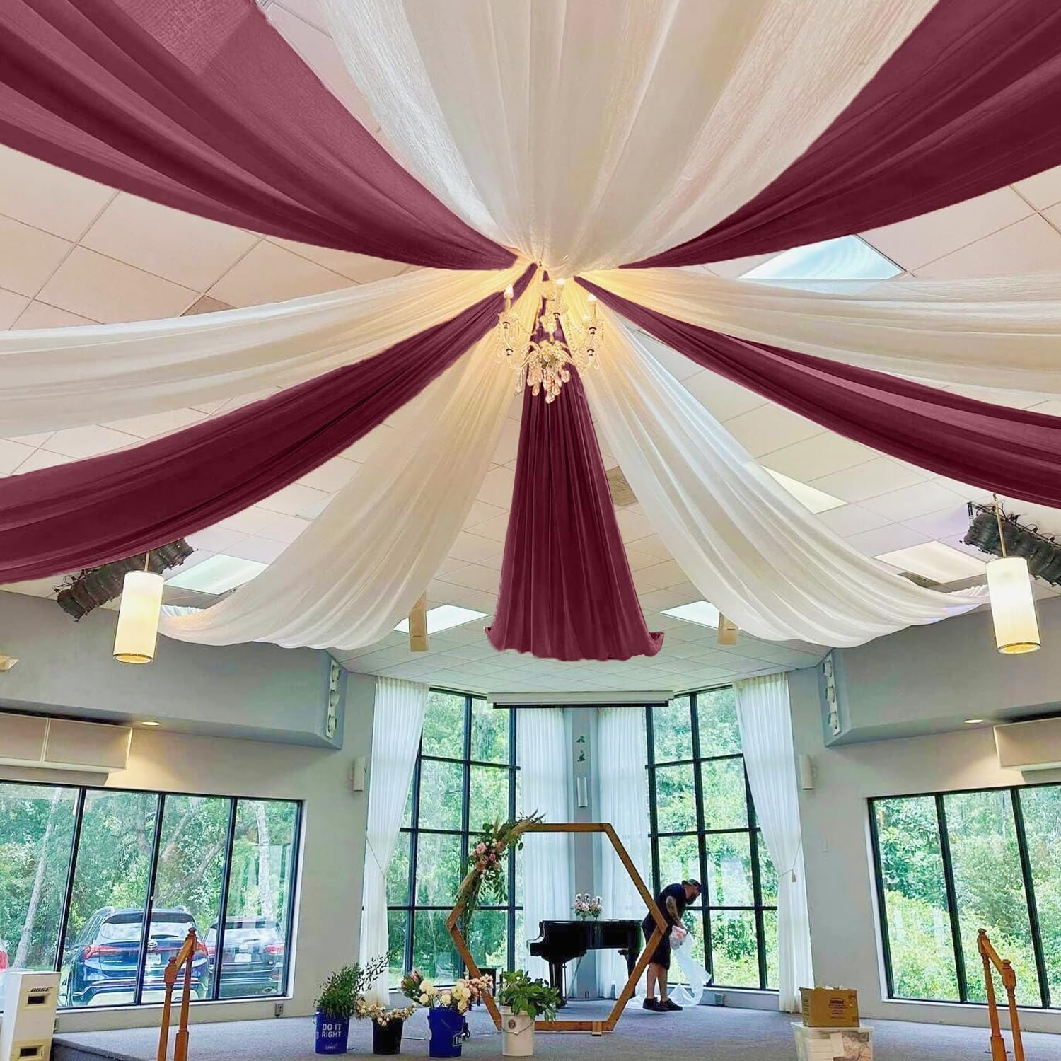 MODFUNS Burgundy Ceiling Drapes for Weddings
