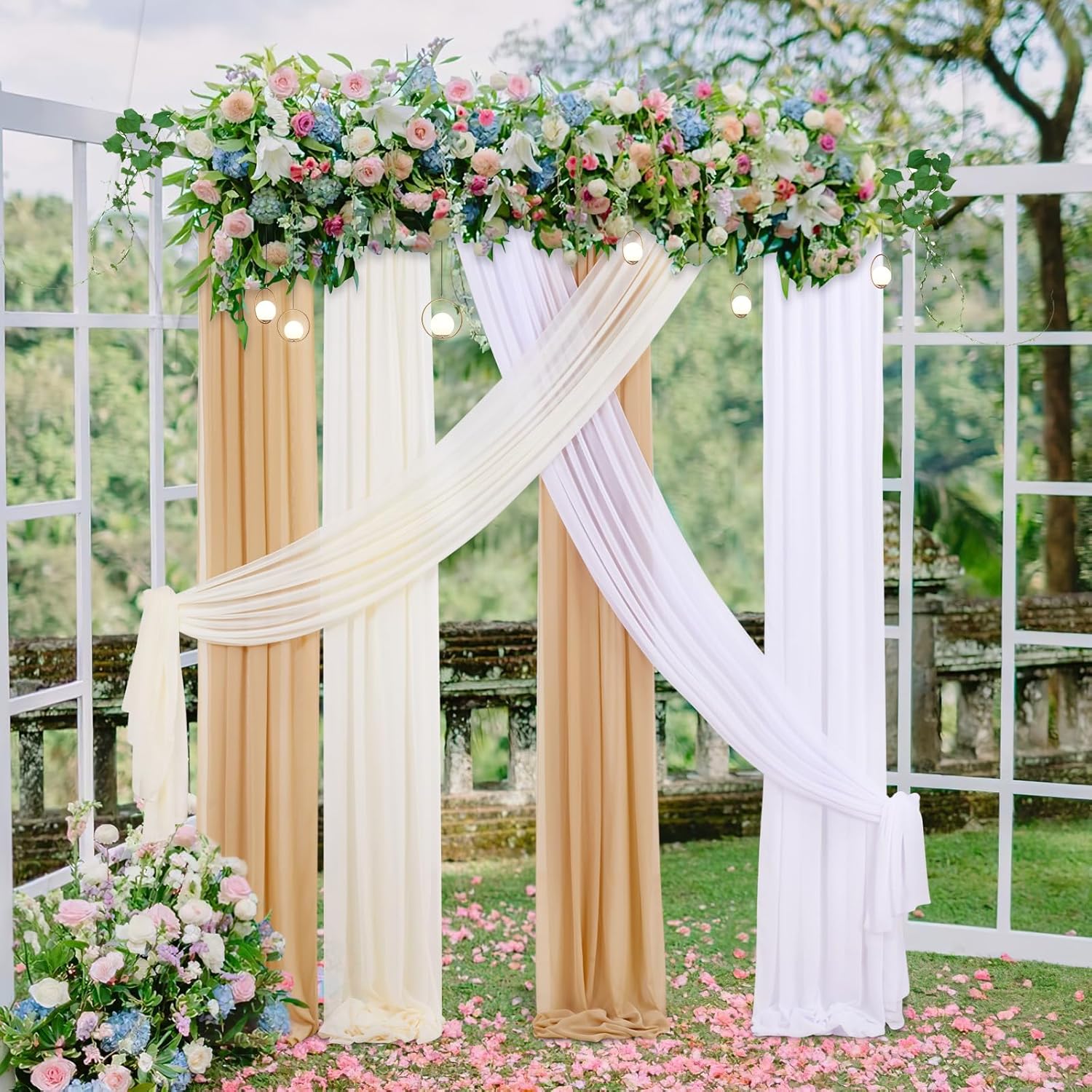 MoKoHouse 3 Panel White Sheer Wedding Arch Drapery