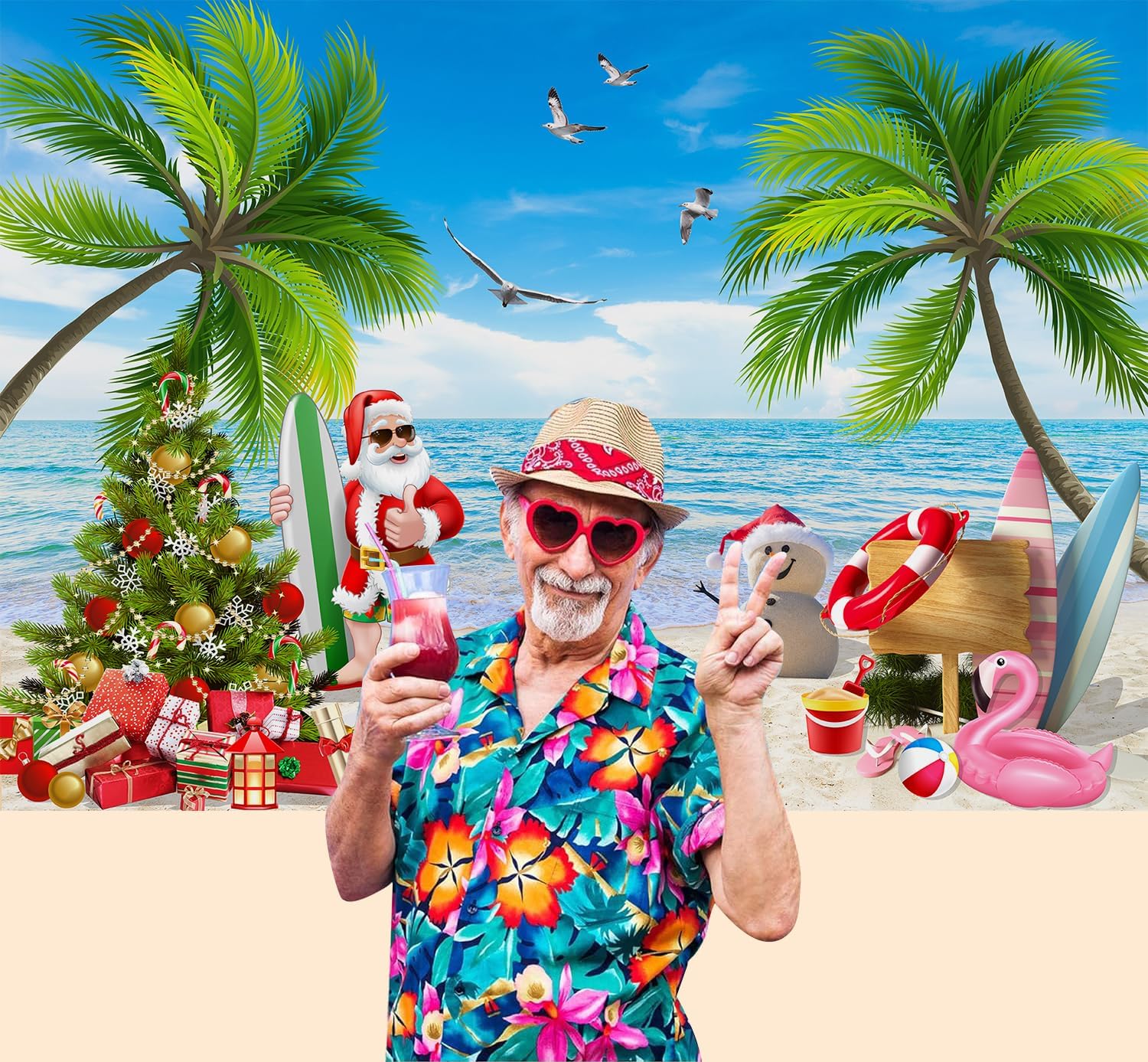 8x6 FT Summer Beach Christmas Party Backdrop