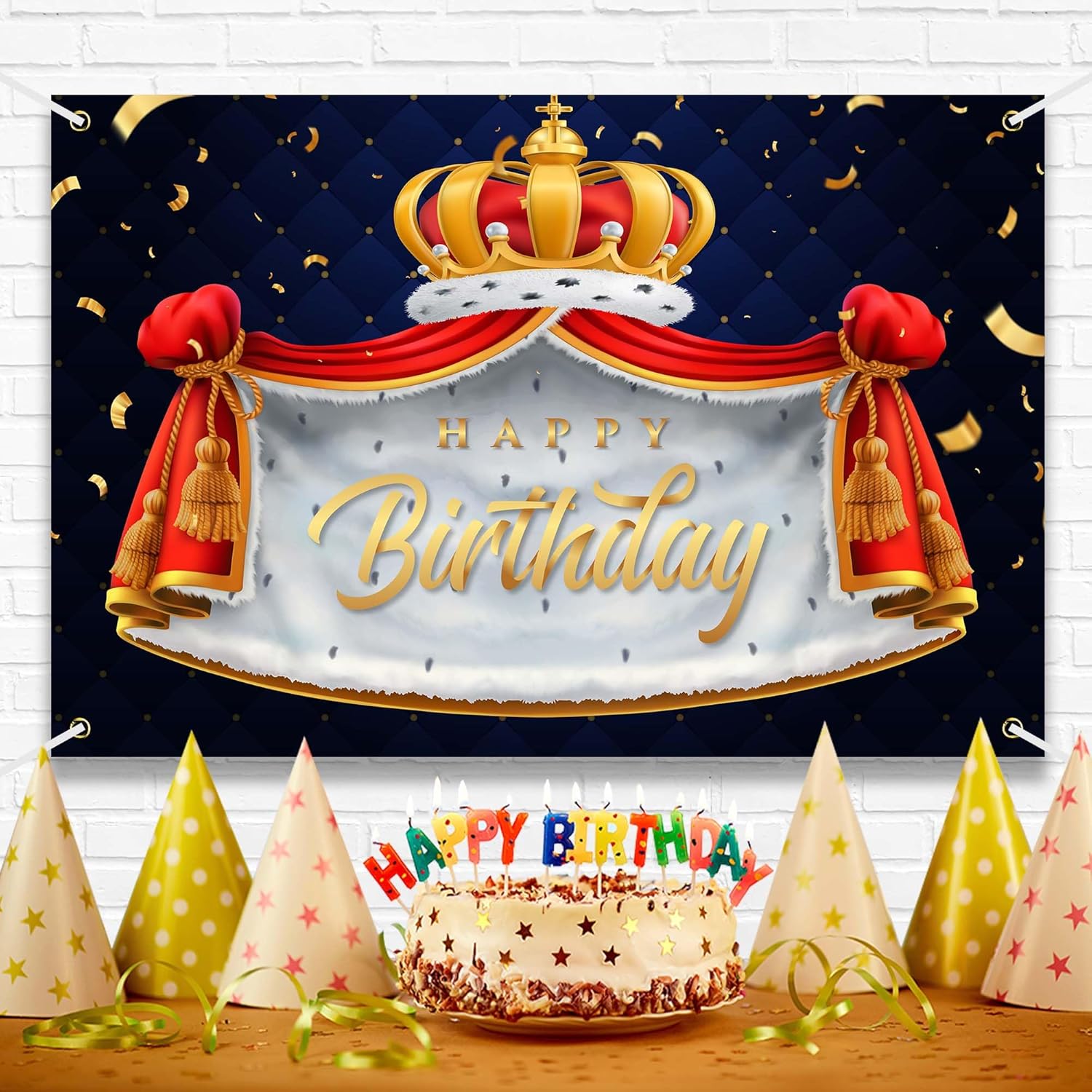 Royal King Prince Birthday Banner Backdrop with Golden Crown Cloak