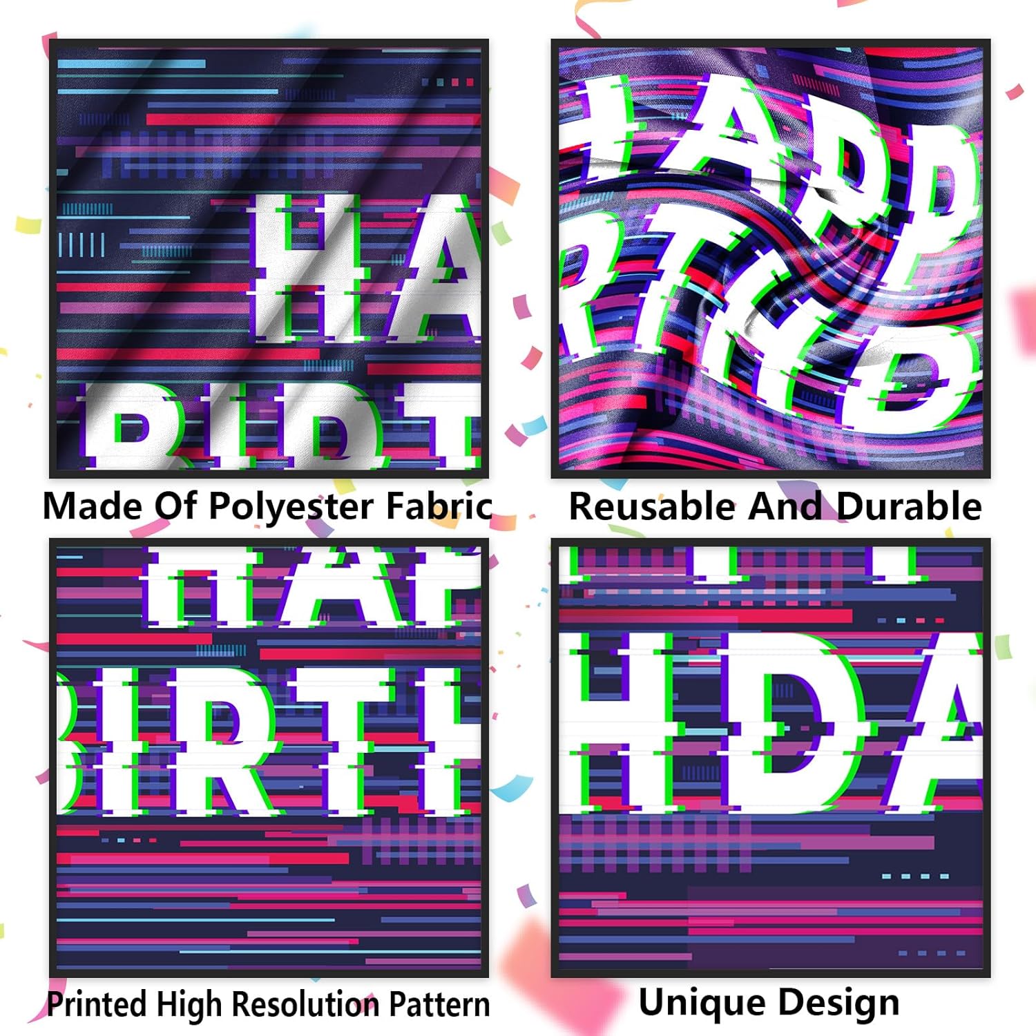 Pixel Art Birthday Holographic Banner Decor