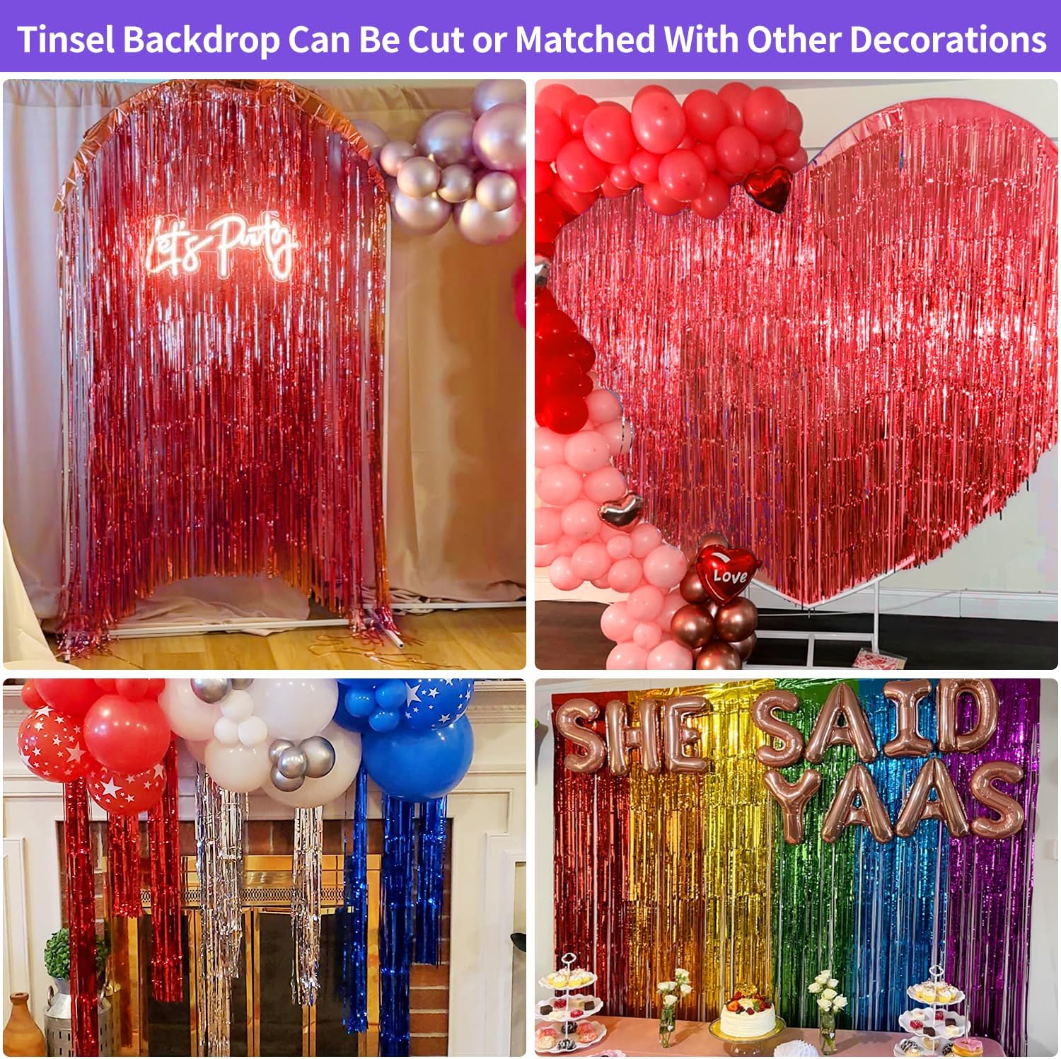Red Tinsel Backdrop Birthday Decorations 2 Pack