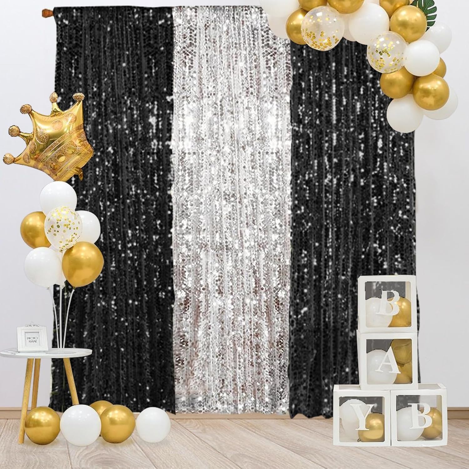 18MM Black Sequin Curtains 45FTX9FT 2 Panels Backdrop