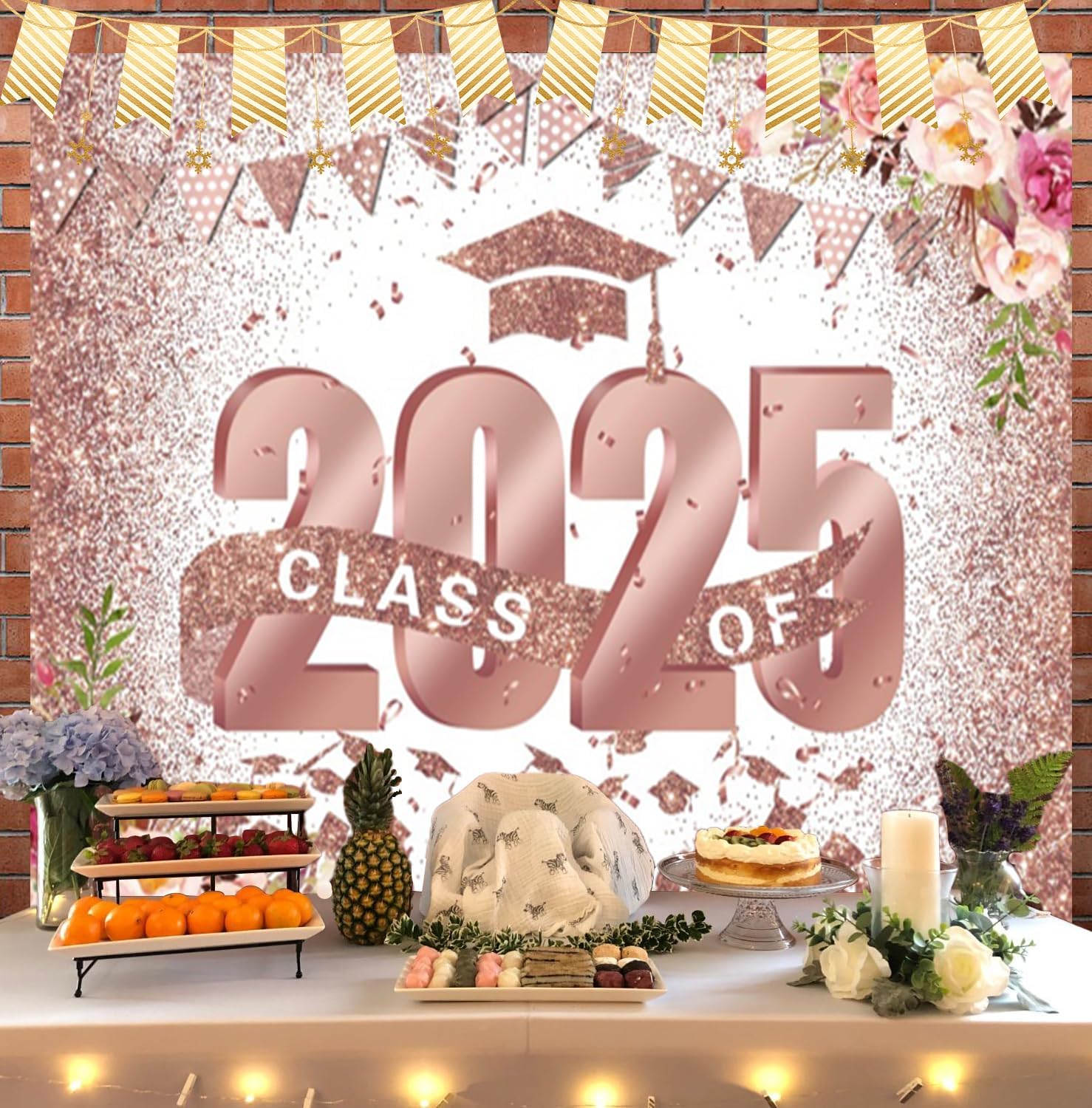 Graduation Class of 2025 Pink Floral Photo Backdrop 10x8ft Vinyl