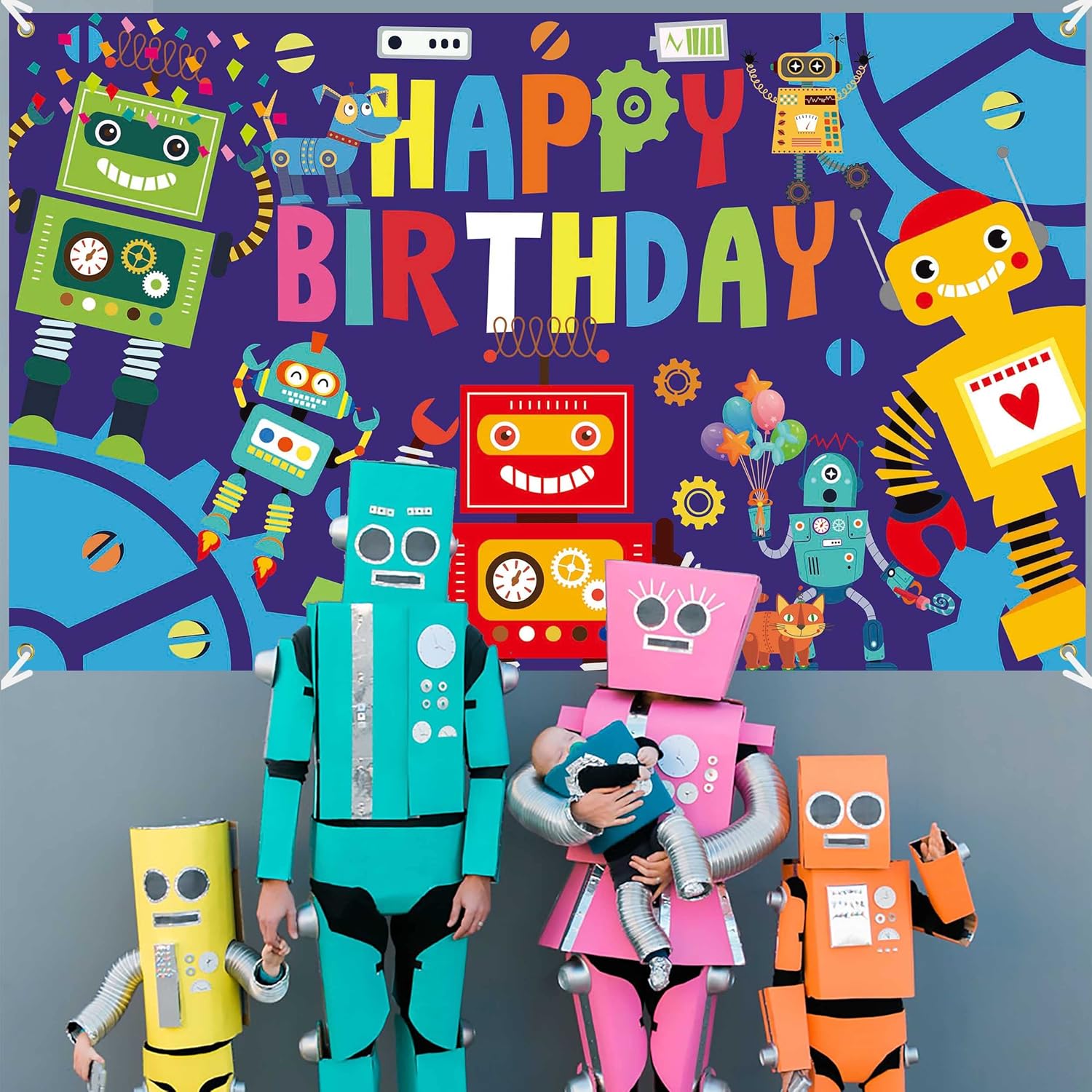 Robot Birthday Party Backdrop 59x36ft
