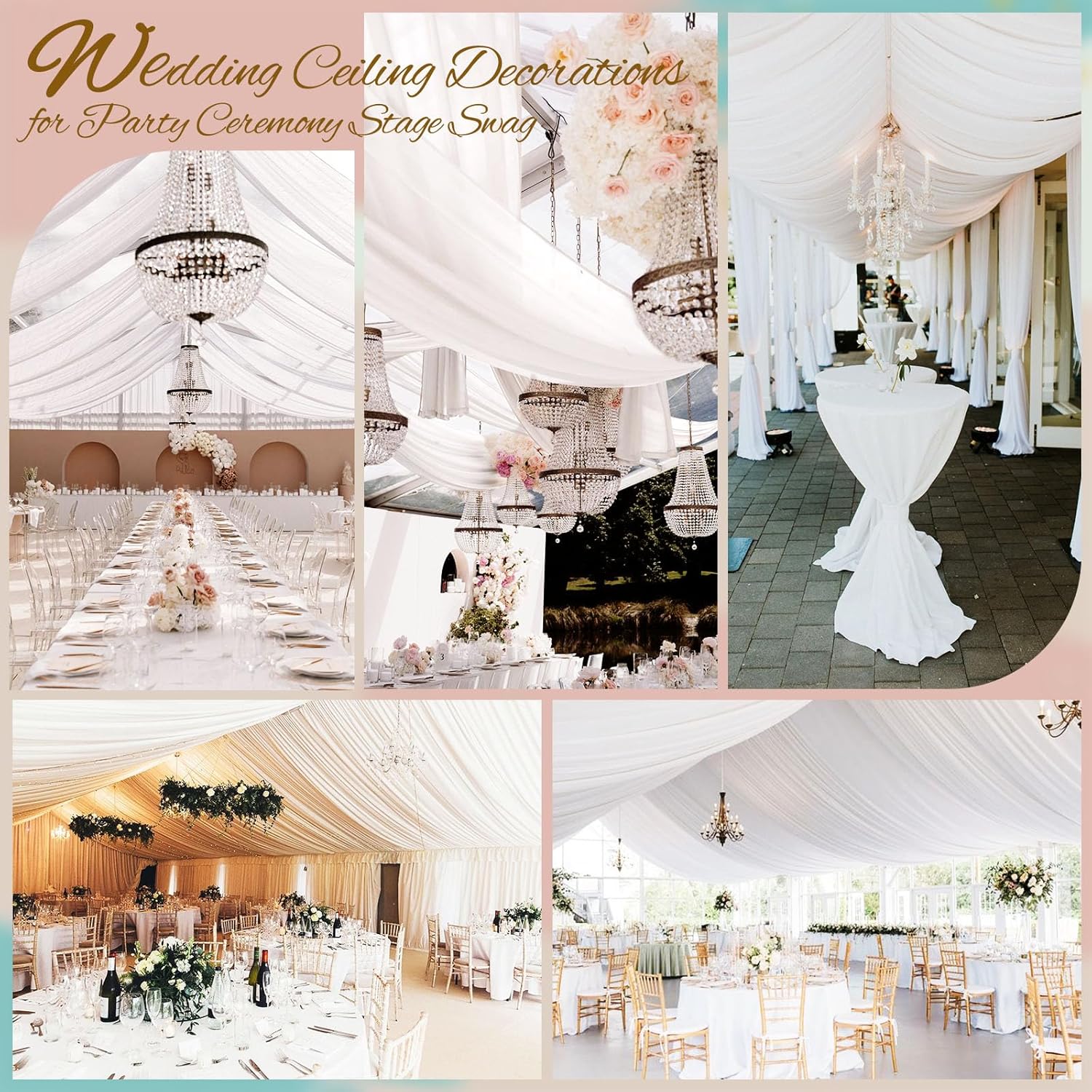 6 Panels White Ceiling Drapes for Wedding Ceremony
