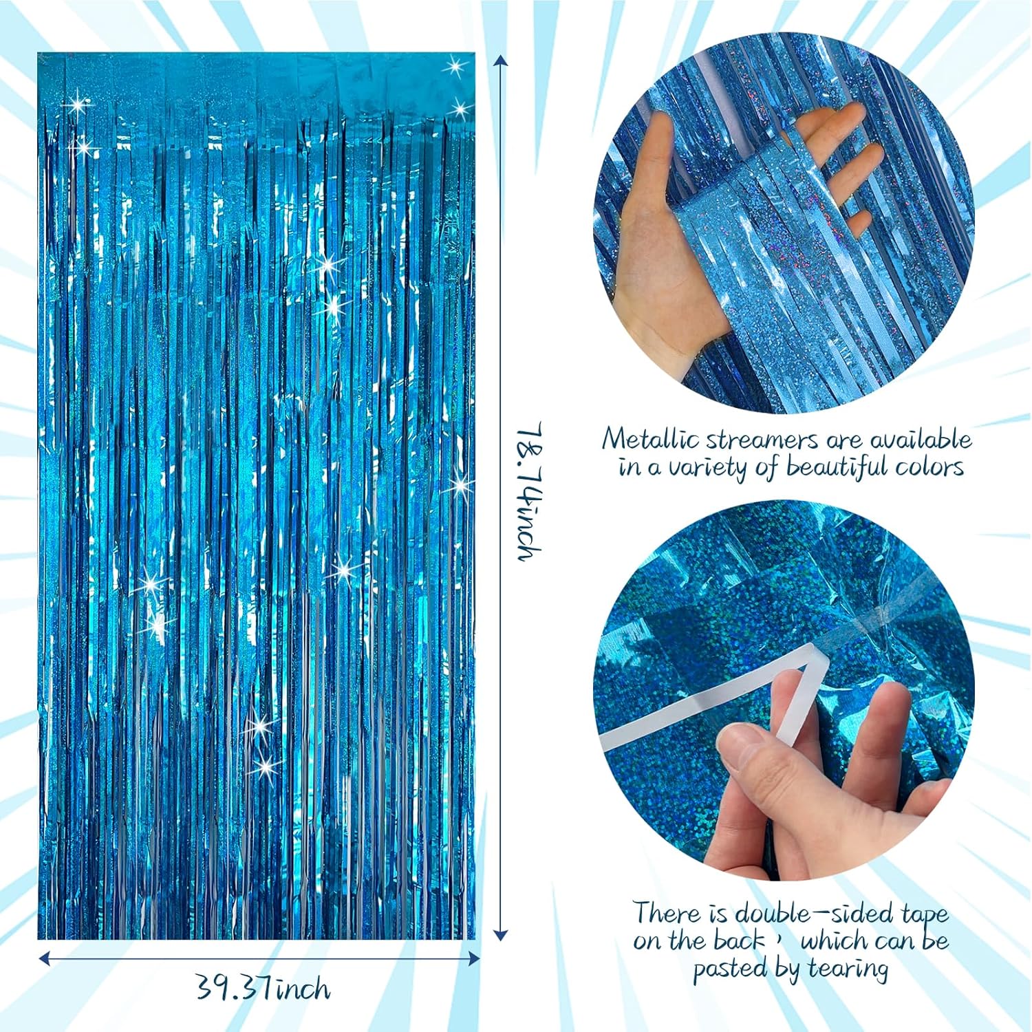 KEJ Tinsel Curtain Backdrop Blue 2 Packs Birthday Decorations