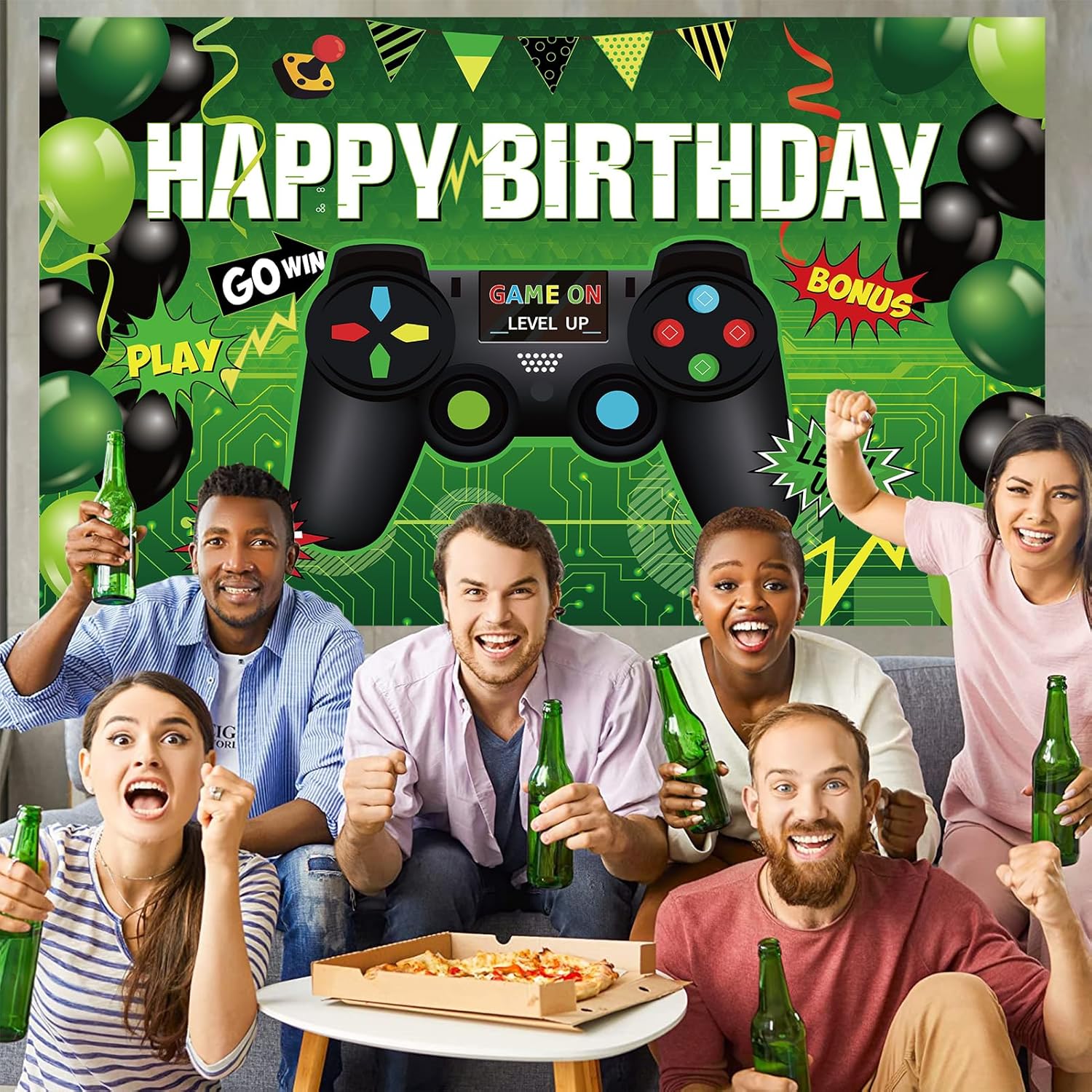 Level Up Gamer Birthday Party Backdrop 7x5ft
