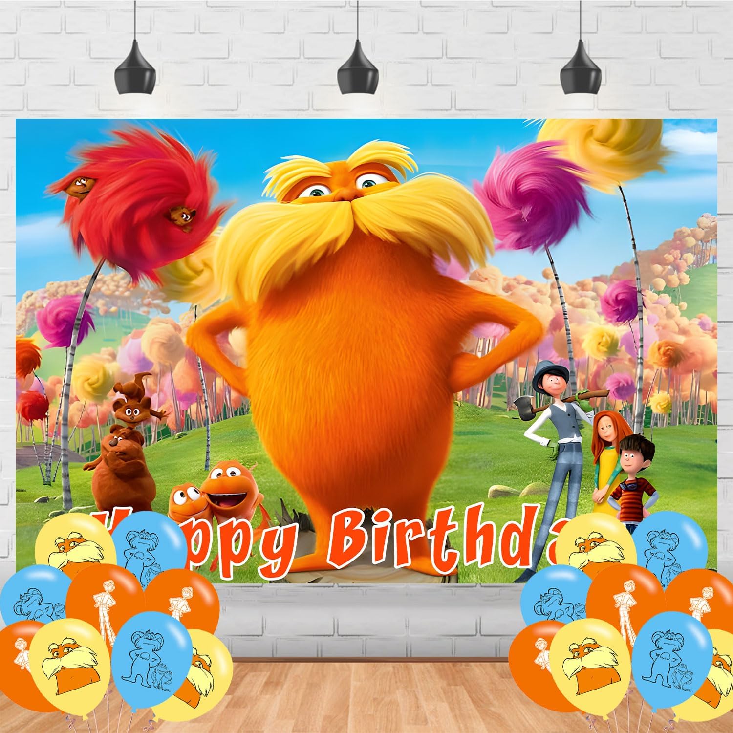 Cartoon Lorax Birthday Party Backdrop 5x3 1