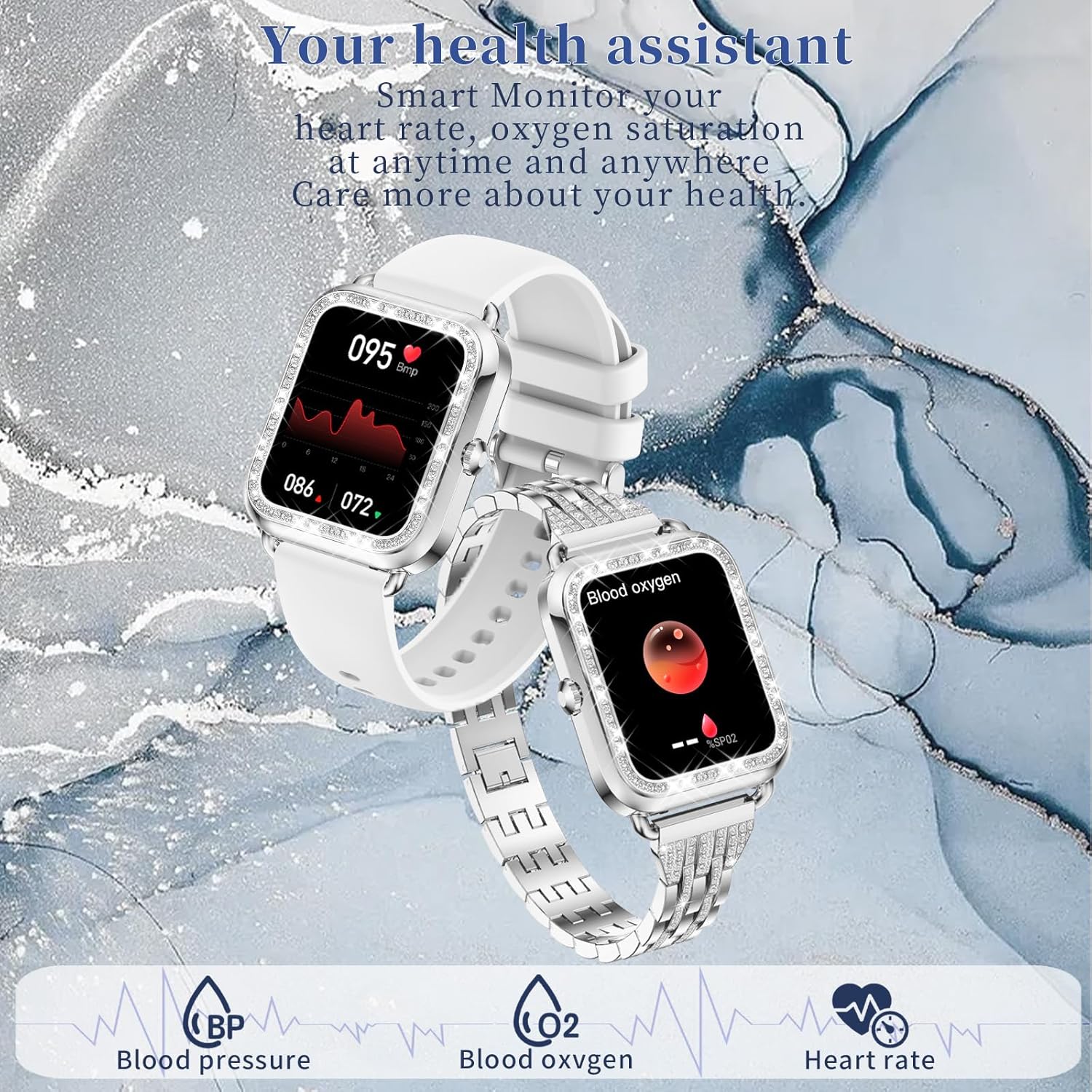 Diamond Smart Watch for Women with HD Touch Screen