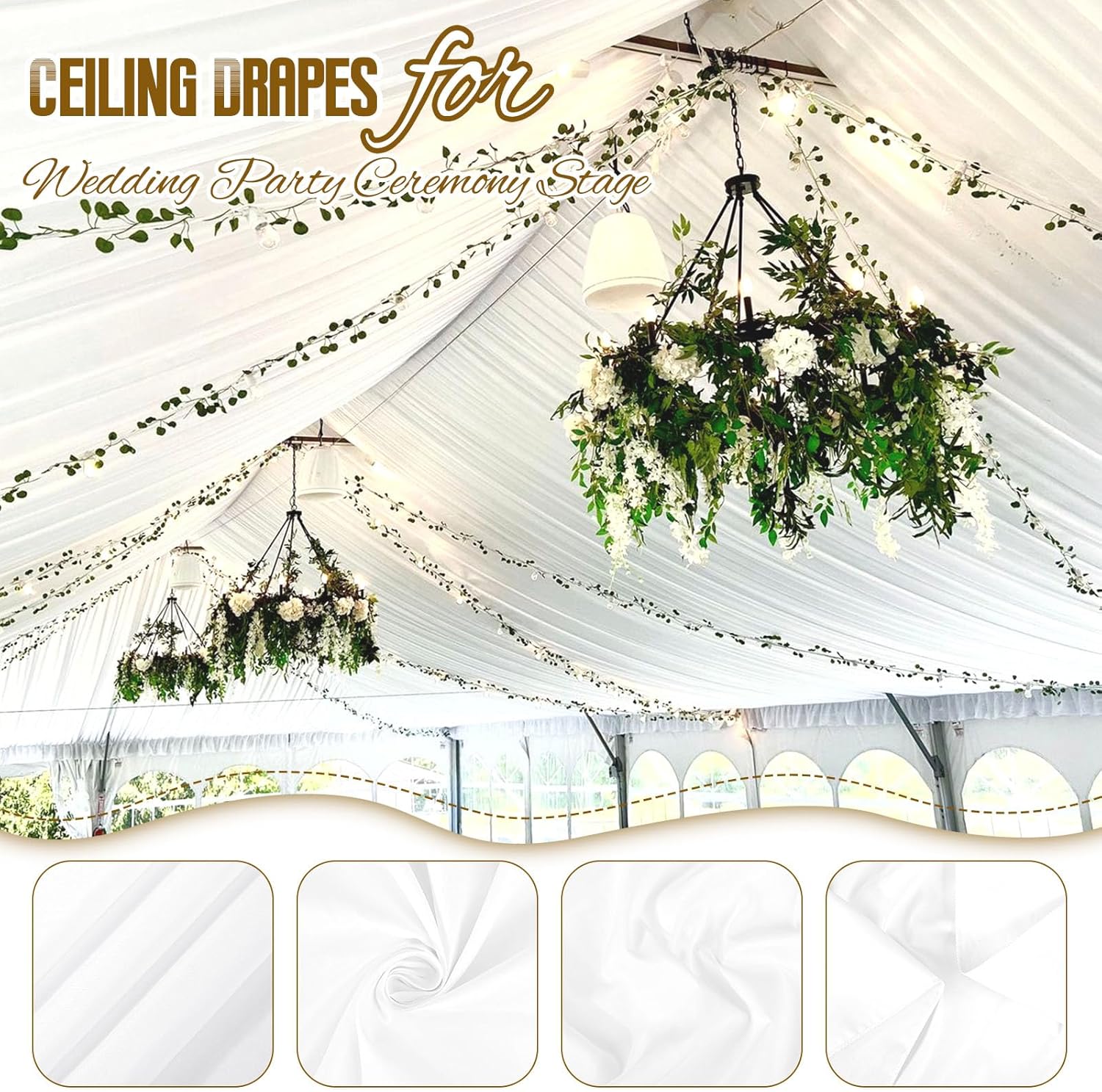 6 Panels White Ceiling Drapes for Wedding Ceremony