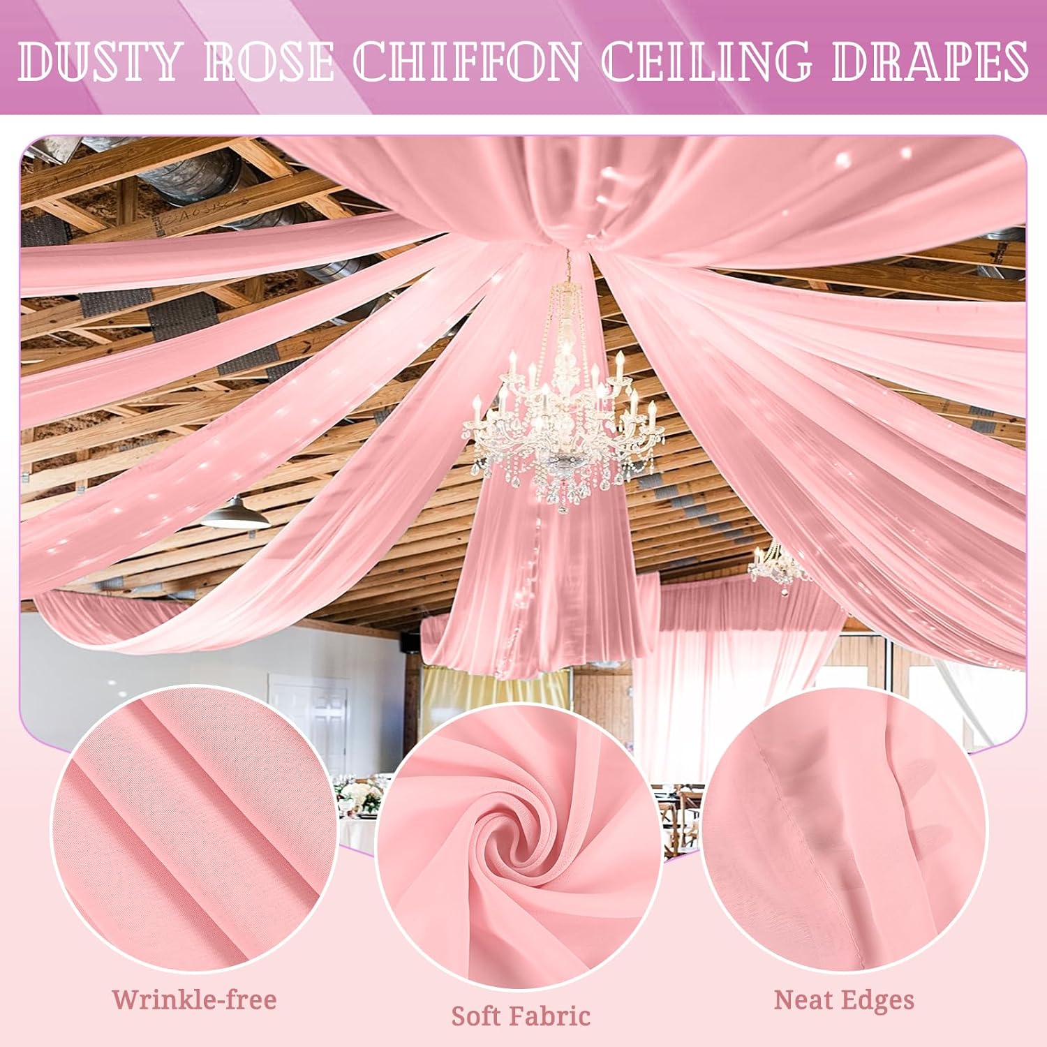 6 Panels Dusty Rose Ceiling Drapes for Wedding and Events