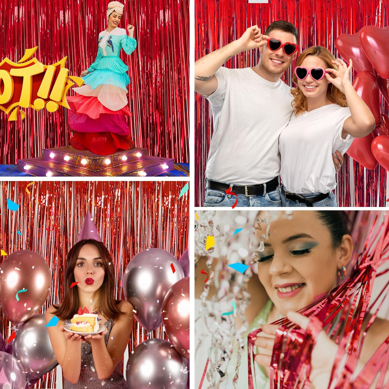 Red Tinsel Backdrop Birthday Decorations 2 Pack