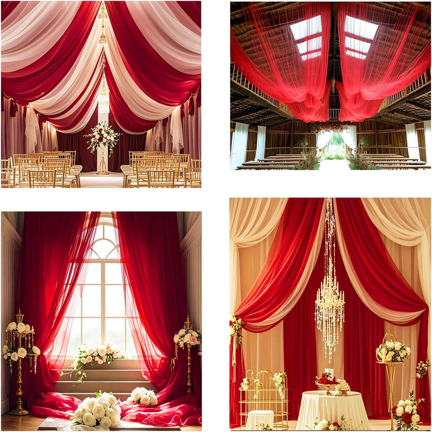 DUOBAO 6 Panel Red Chiffon Ceiling Drapes Wedding Backdrop