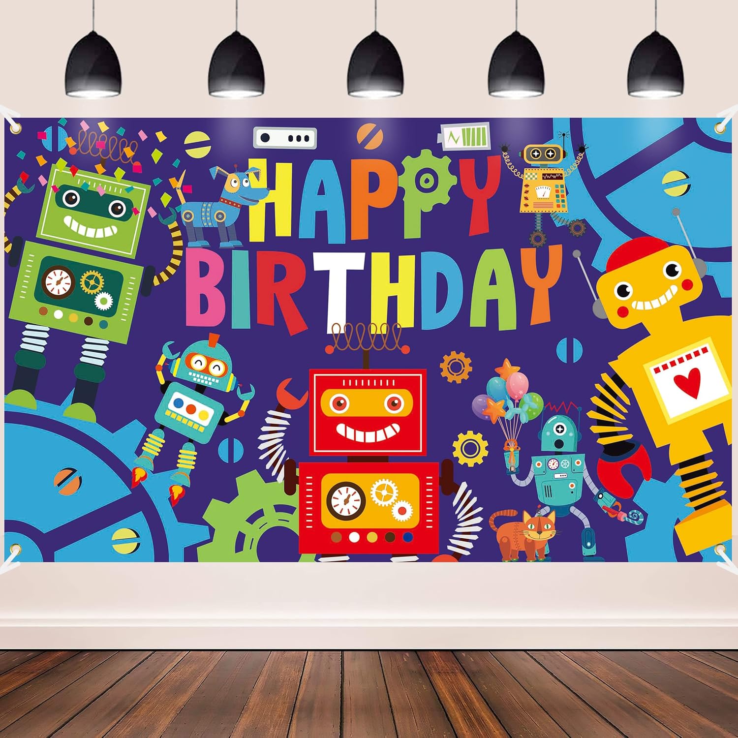 Robot Birthday Party Backdrop 59x36ft