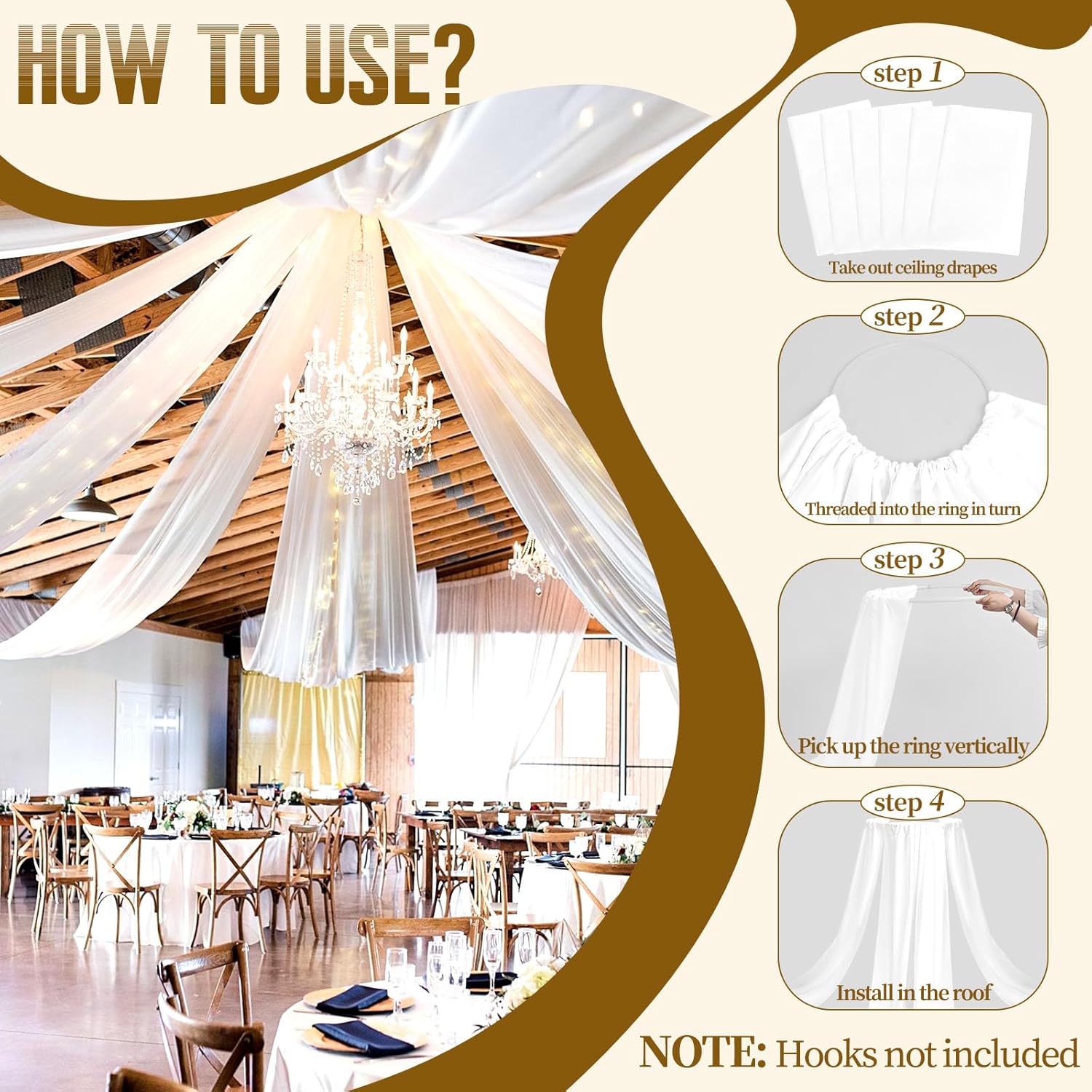 6 Panels White Ceiling Drapes for Wedding Ceremony