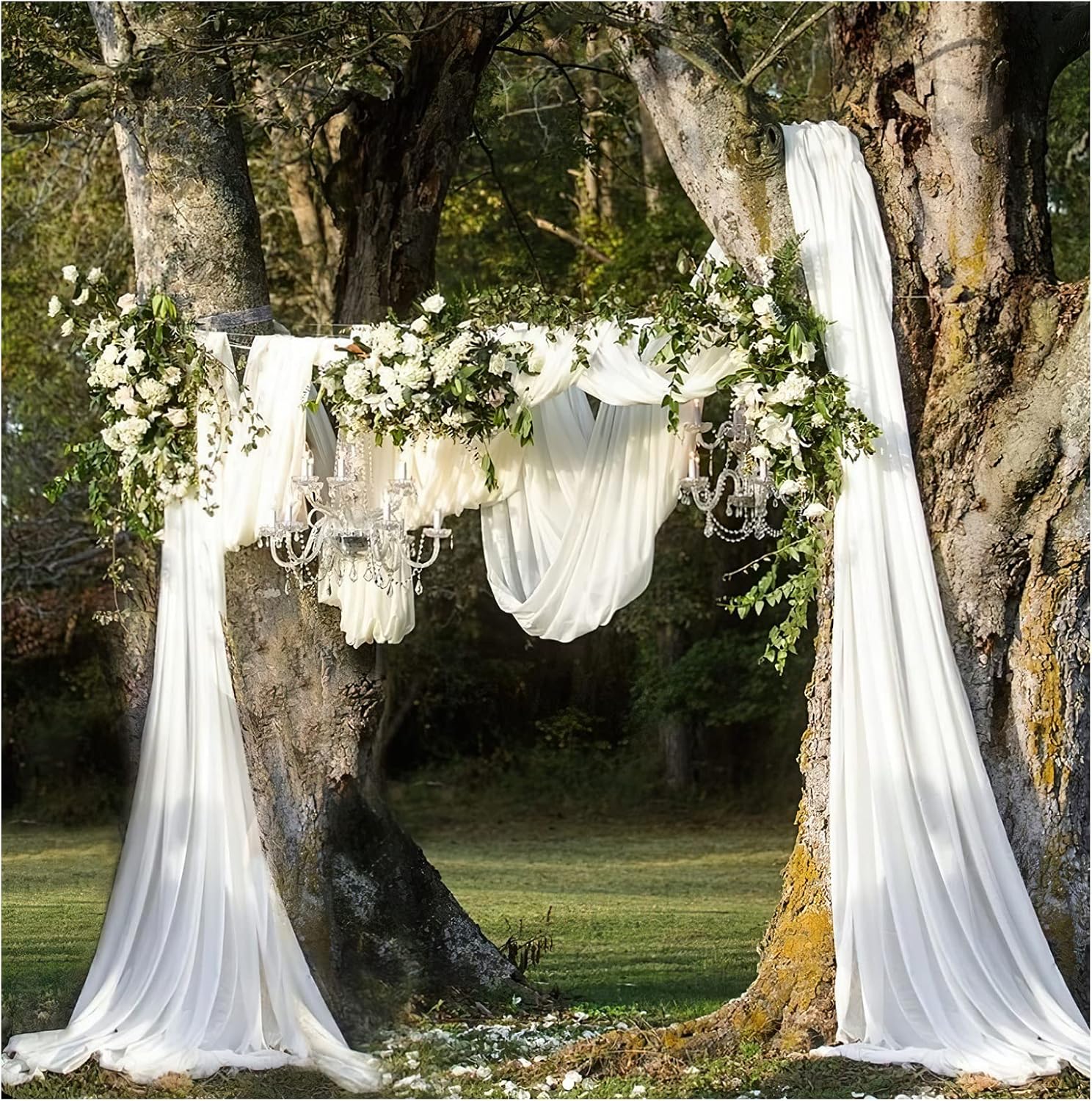White Chiffon Arch Drapes 2 Panels 6 Yards Sheer Backdrop