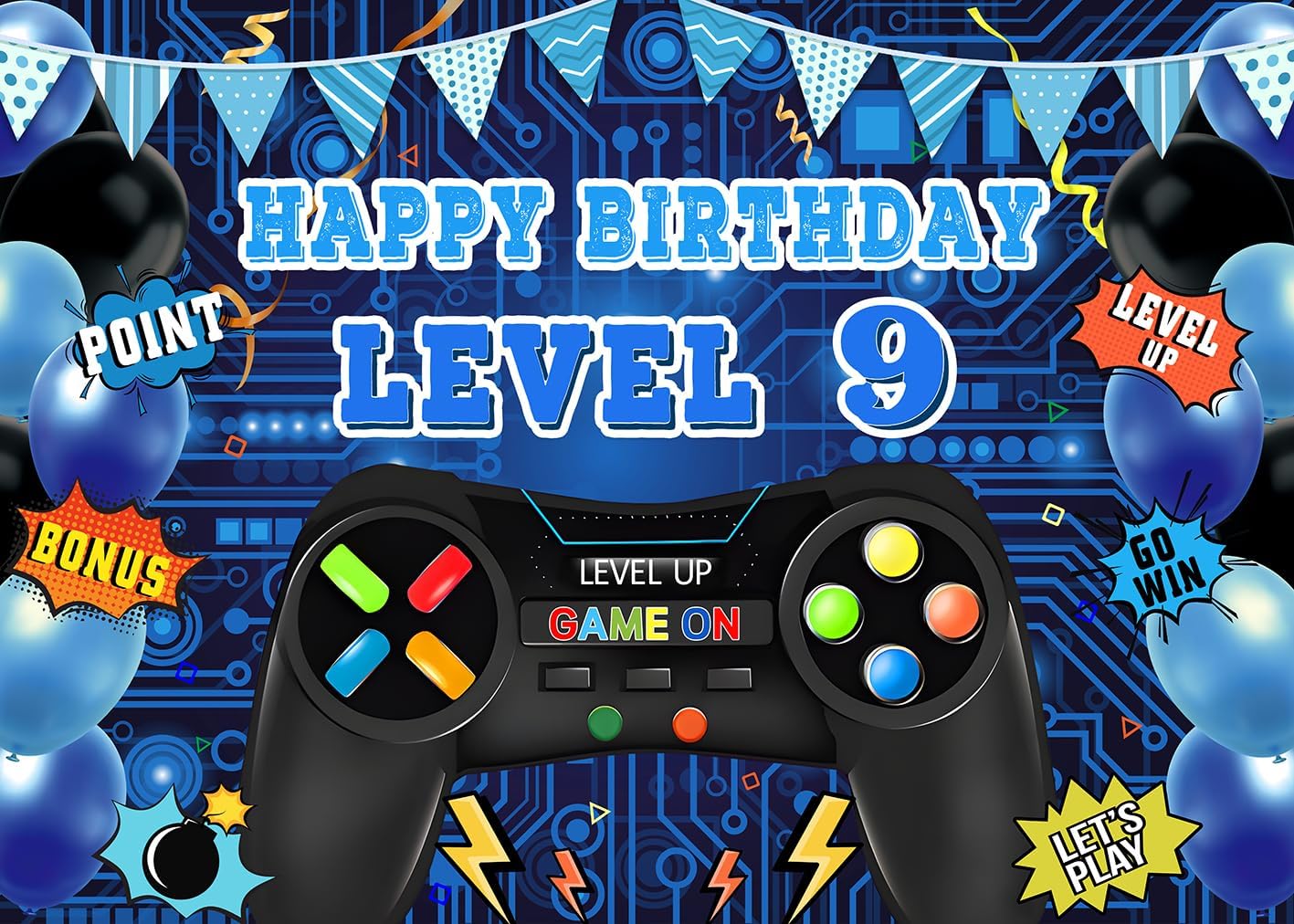 Game On Level 9 Birthday Party Backdrop Decor