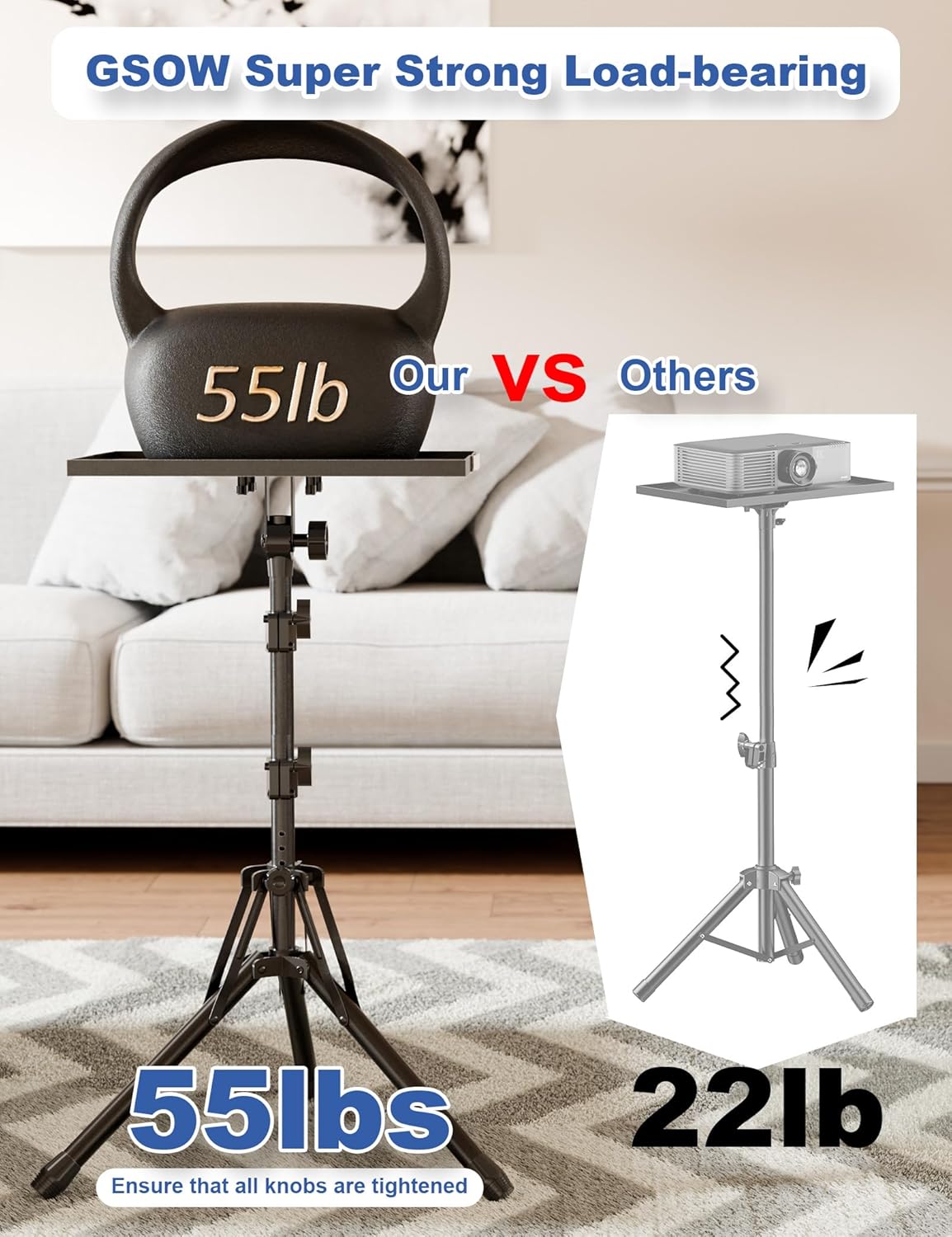 GSOW Projector Stand Tripod with Mouse Tray and Carry Bag