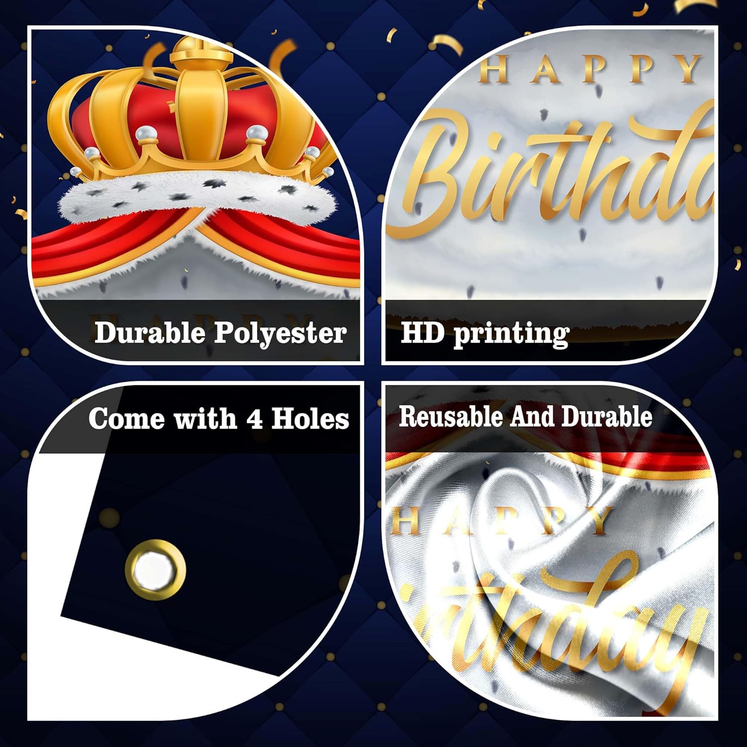 Royal King Prince Birthday Banner Backdrop with Golden Crown Cloak