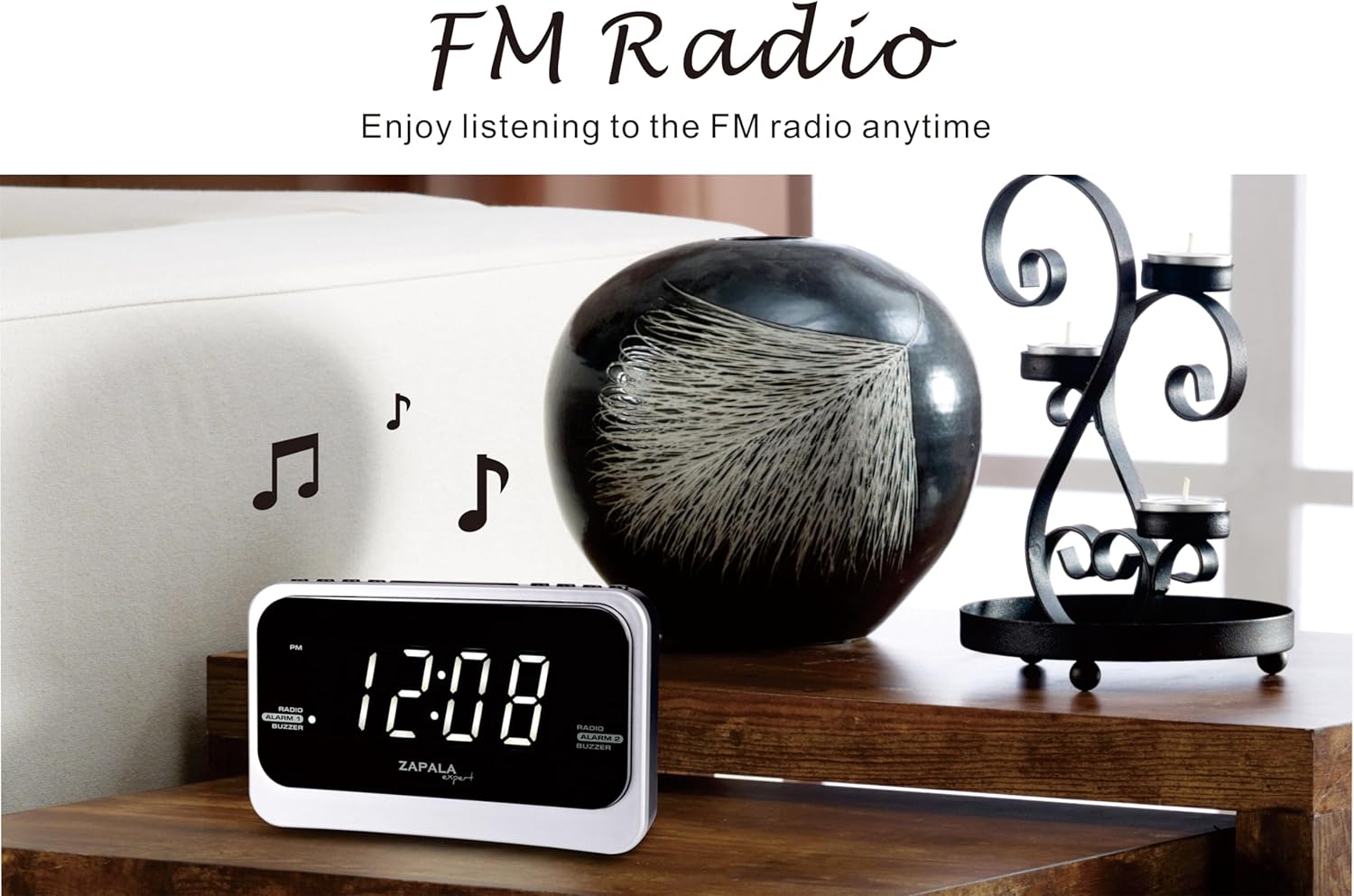 ZAPALA Alarm Clock Radio with 2 Alarms and USB Charging