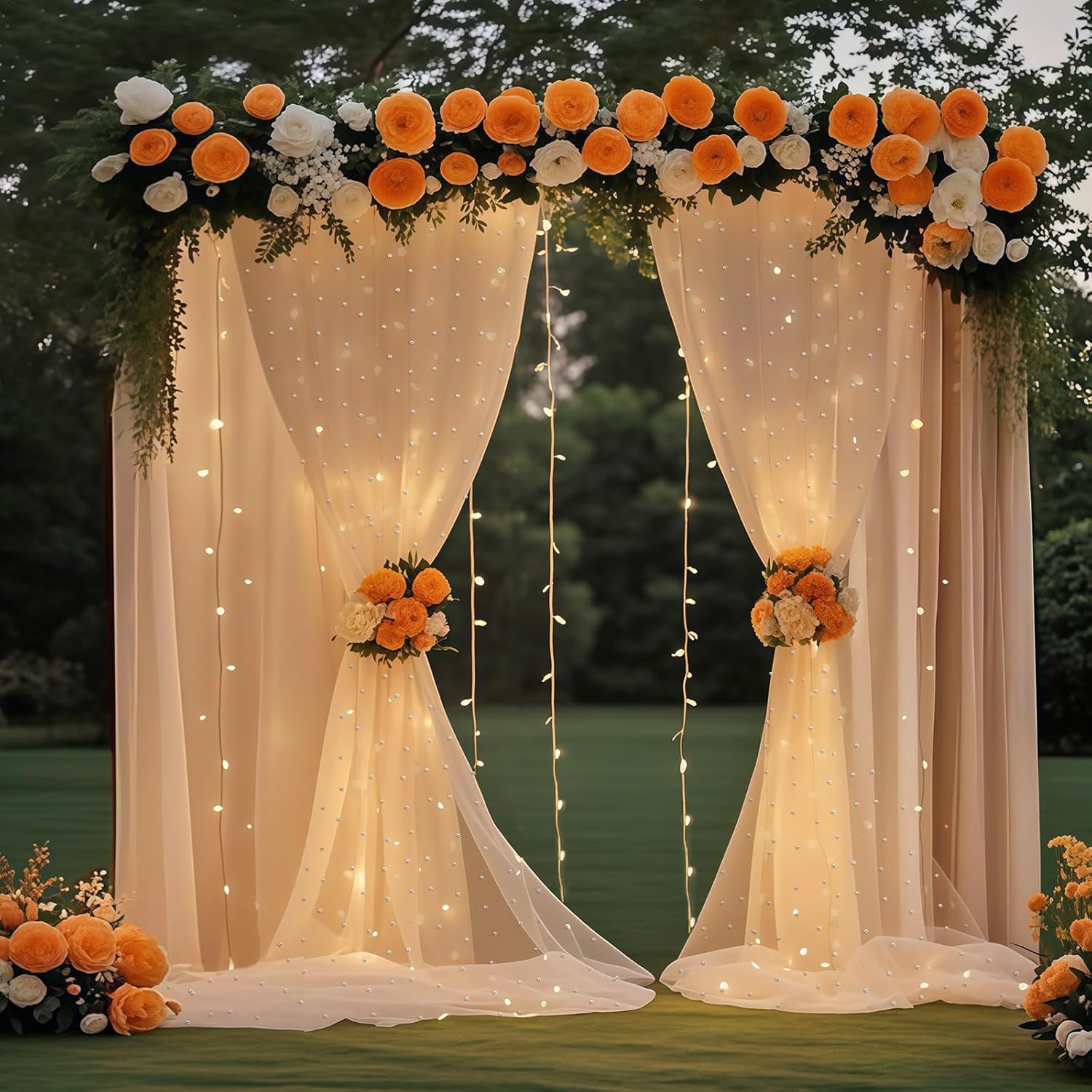 10x8ft Pearl Tulle Double Layered Backdrop with Lights and Clips