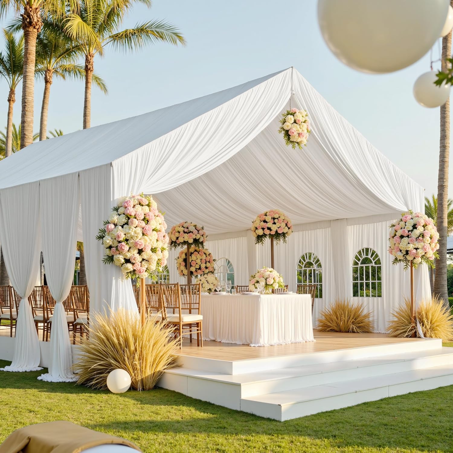 PartyVillage 20ft x 40ft White Ceiling Drapes 4 Panels