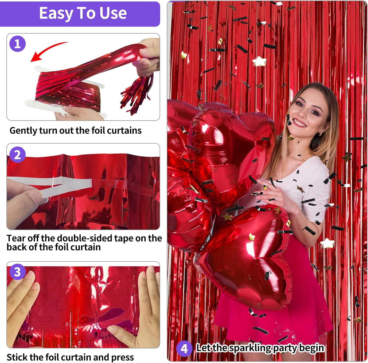 Red Tinsel Backdrop Birthday Decorations 2 Pack
