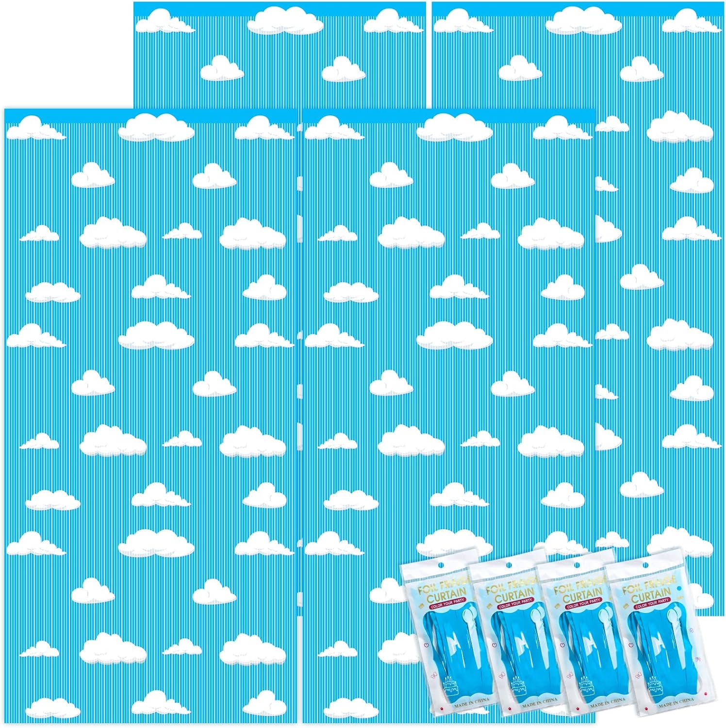 4PCS Blue Sky White Clouds Party Decor Curtains