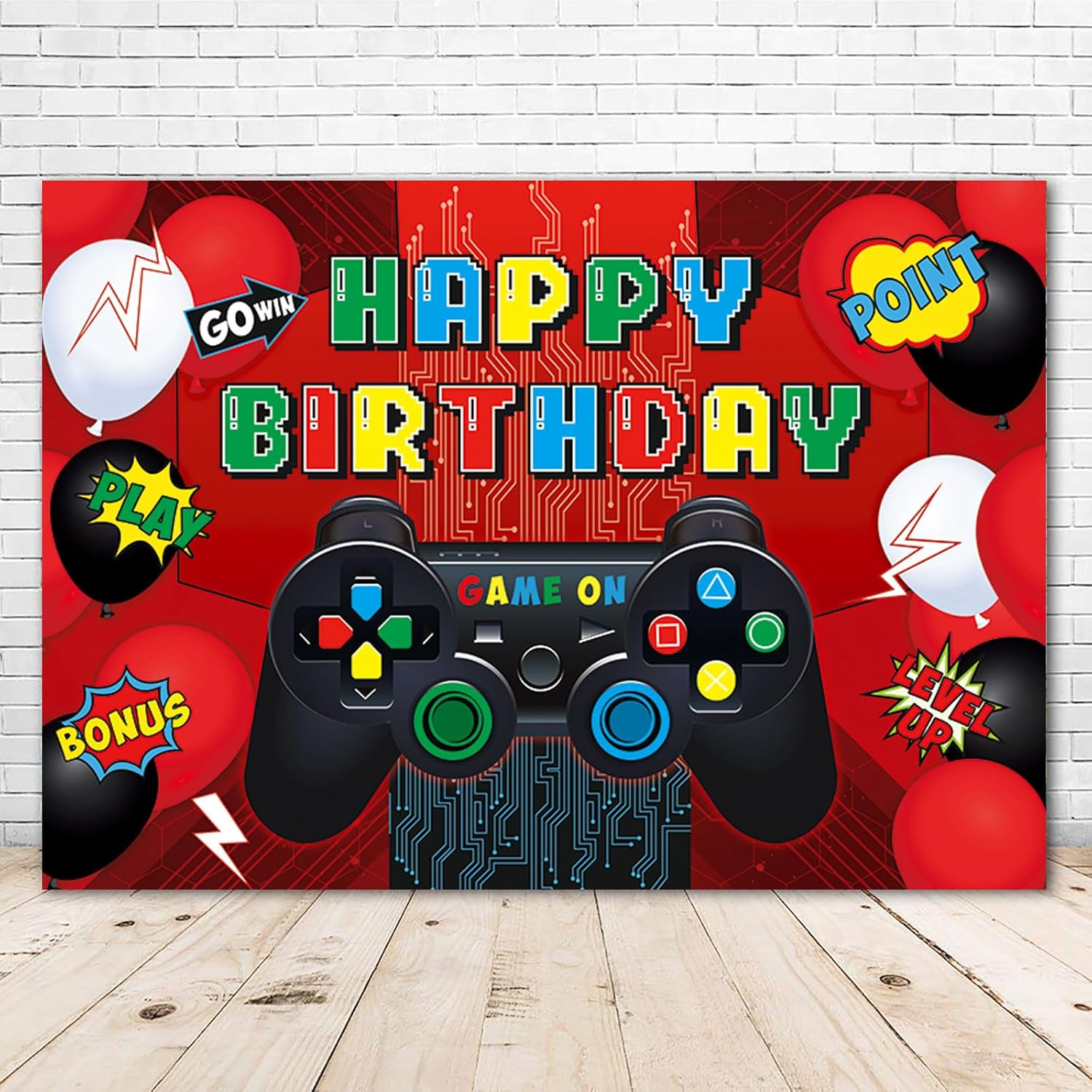 Video Game Birthday Party Backdrop Banner 5x3ft Foldable Gaming Theme