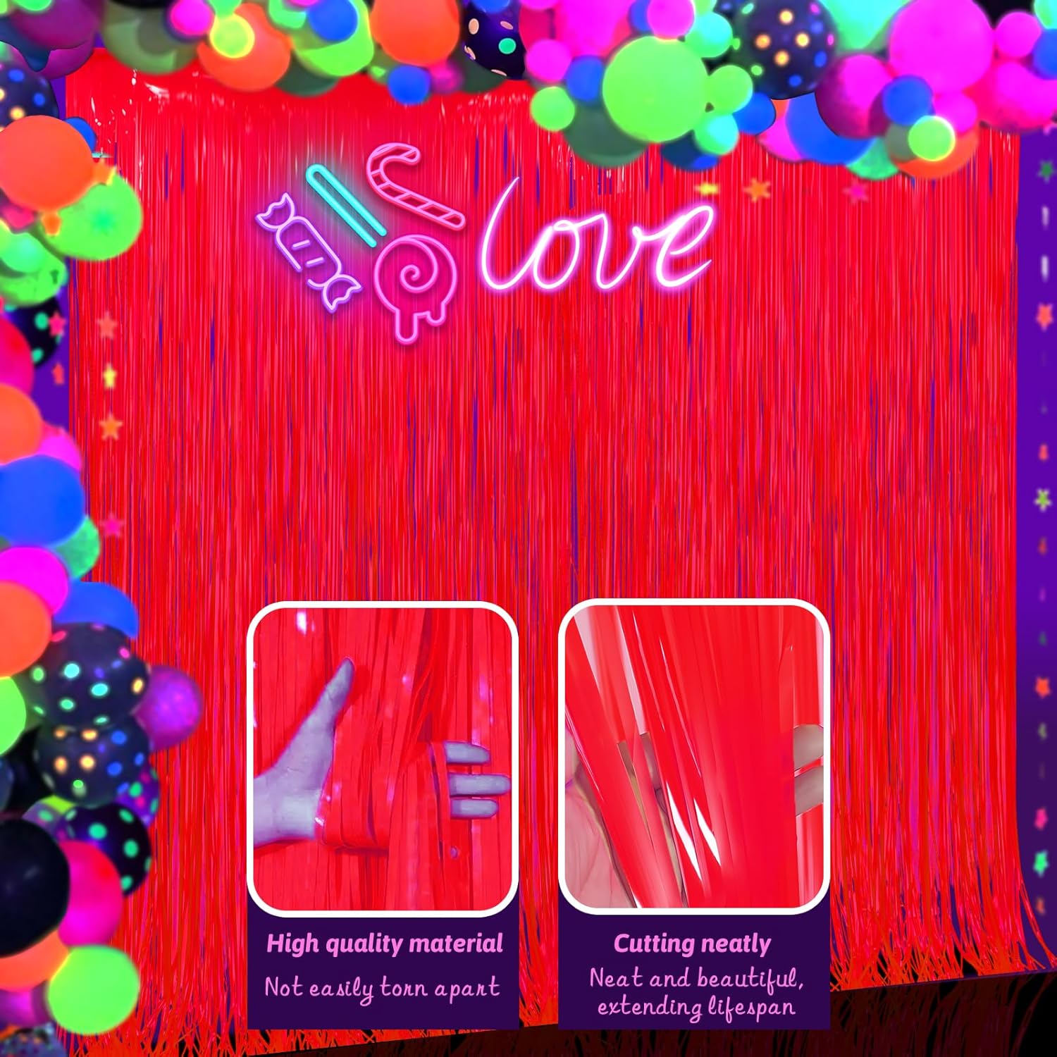 Glow in the Dark Neon Party Decor Curtains 2 Pack