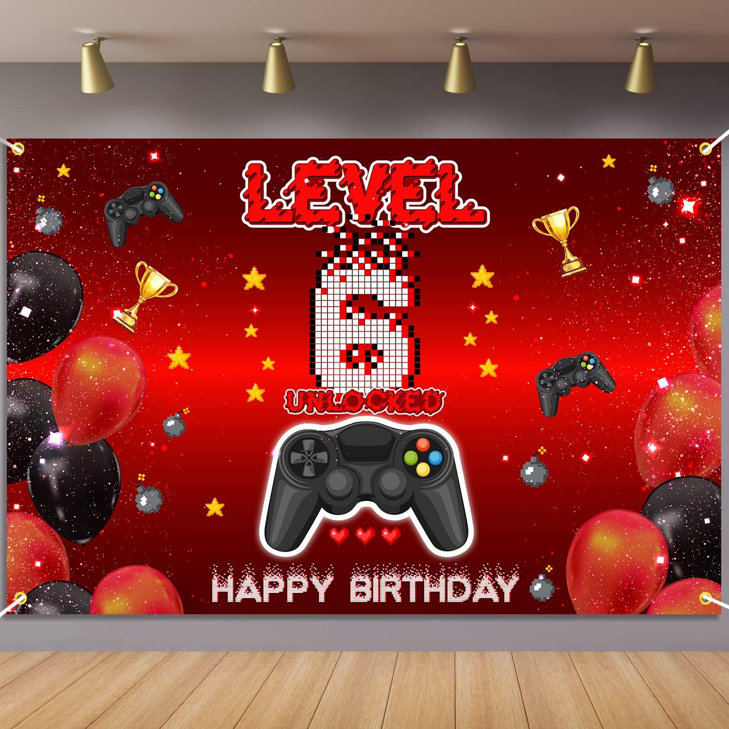 Level 6 Unlocked Birthday Backdrop Banner Decor