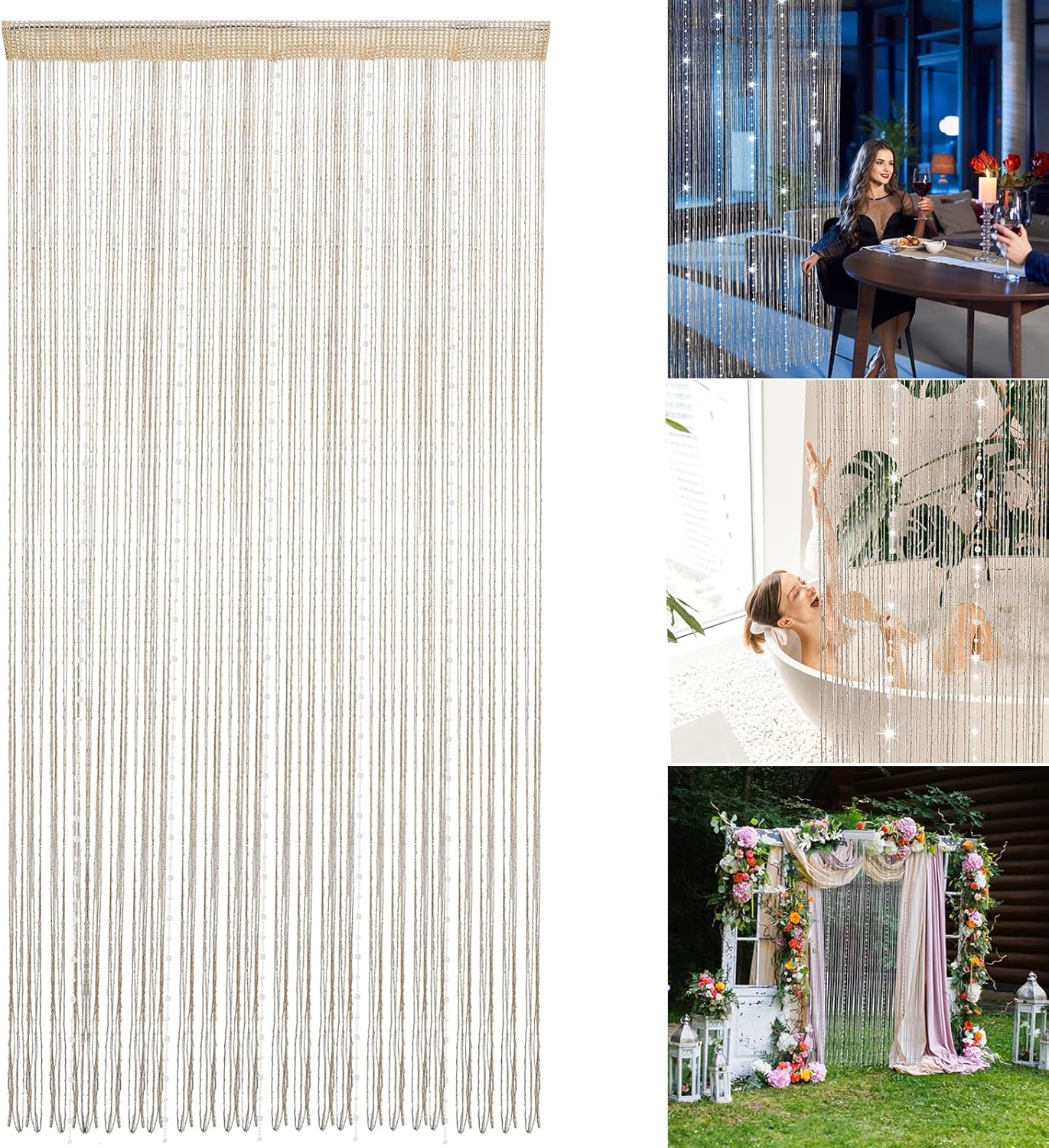 Champagne Beaded String Curtain for Doorway 36x77 Inch