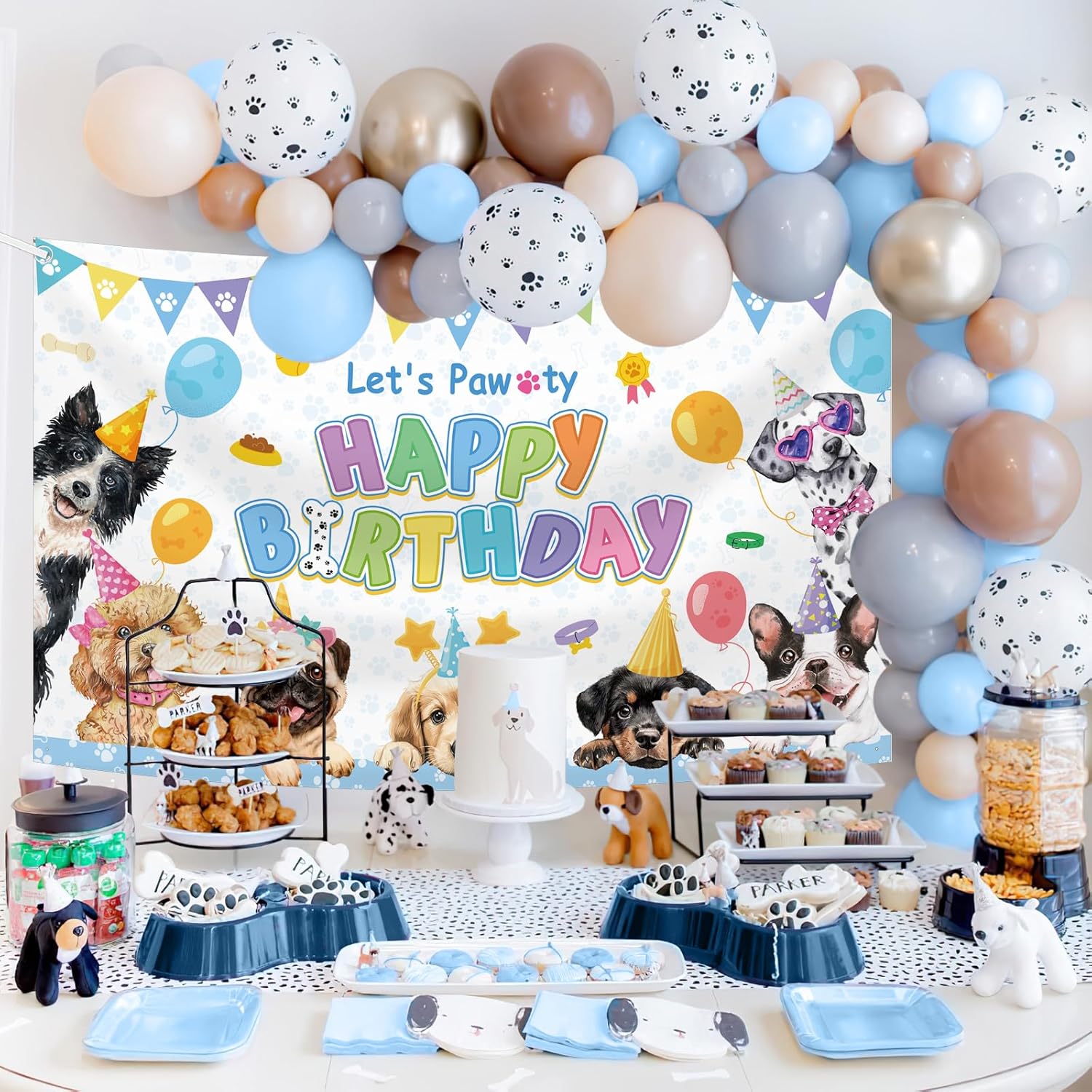 Dog Birthday Decorations Blue Puppy Party Banner Backdrop