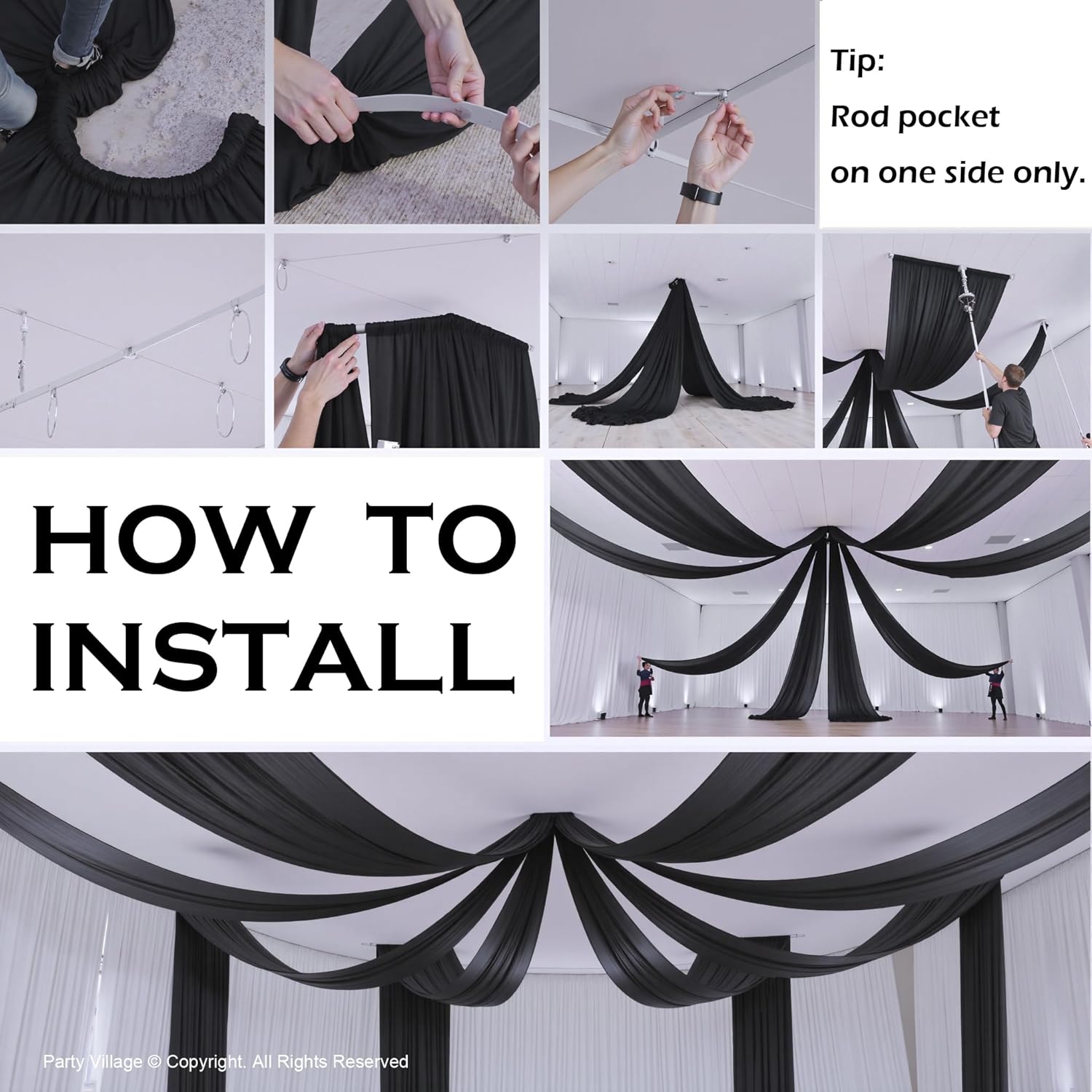 PartyVillage 10ft x 20ft Black Ceiling Curtain for Weddings