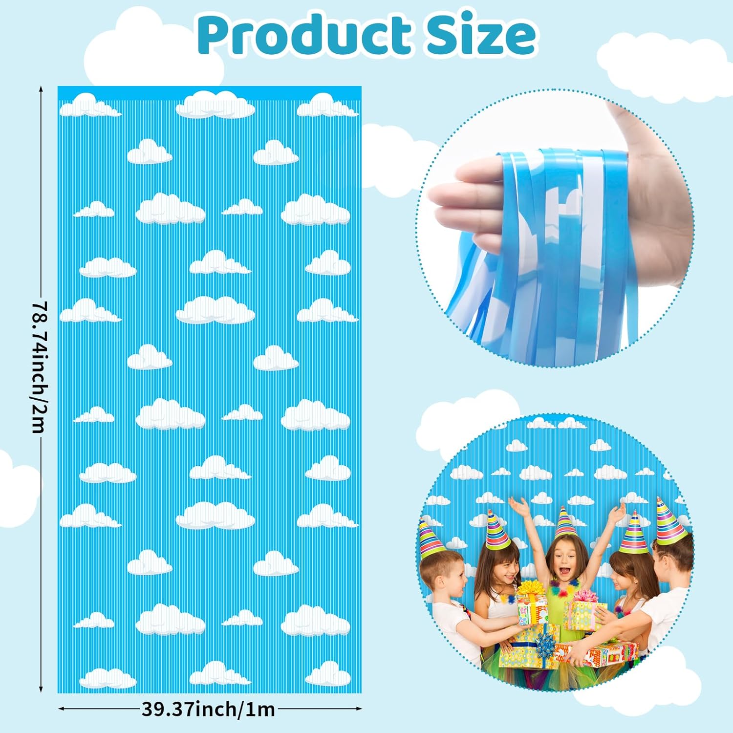 4PCS Blue Sky White Clouds Party Decor Curtains