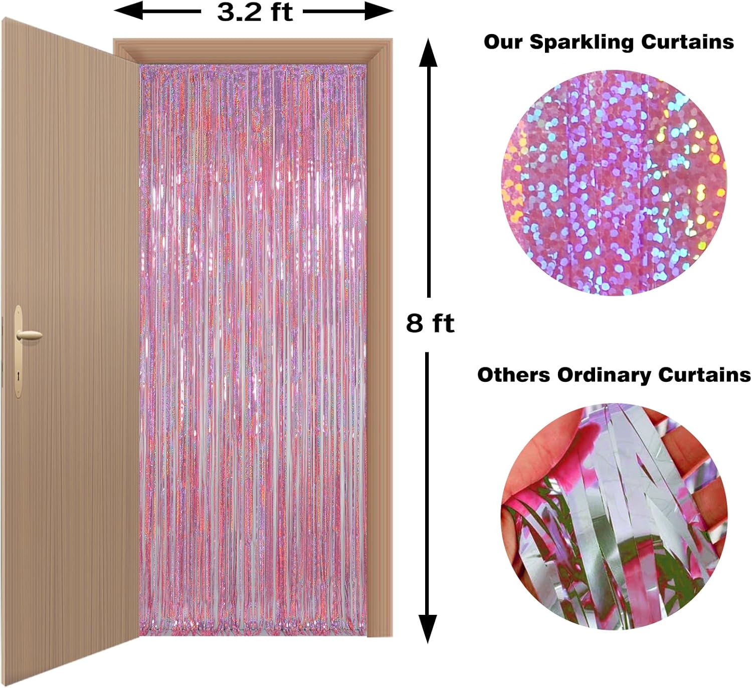 Melsan Pink Tinsel Curtains Backdrop 2 Pack
