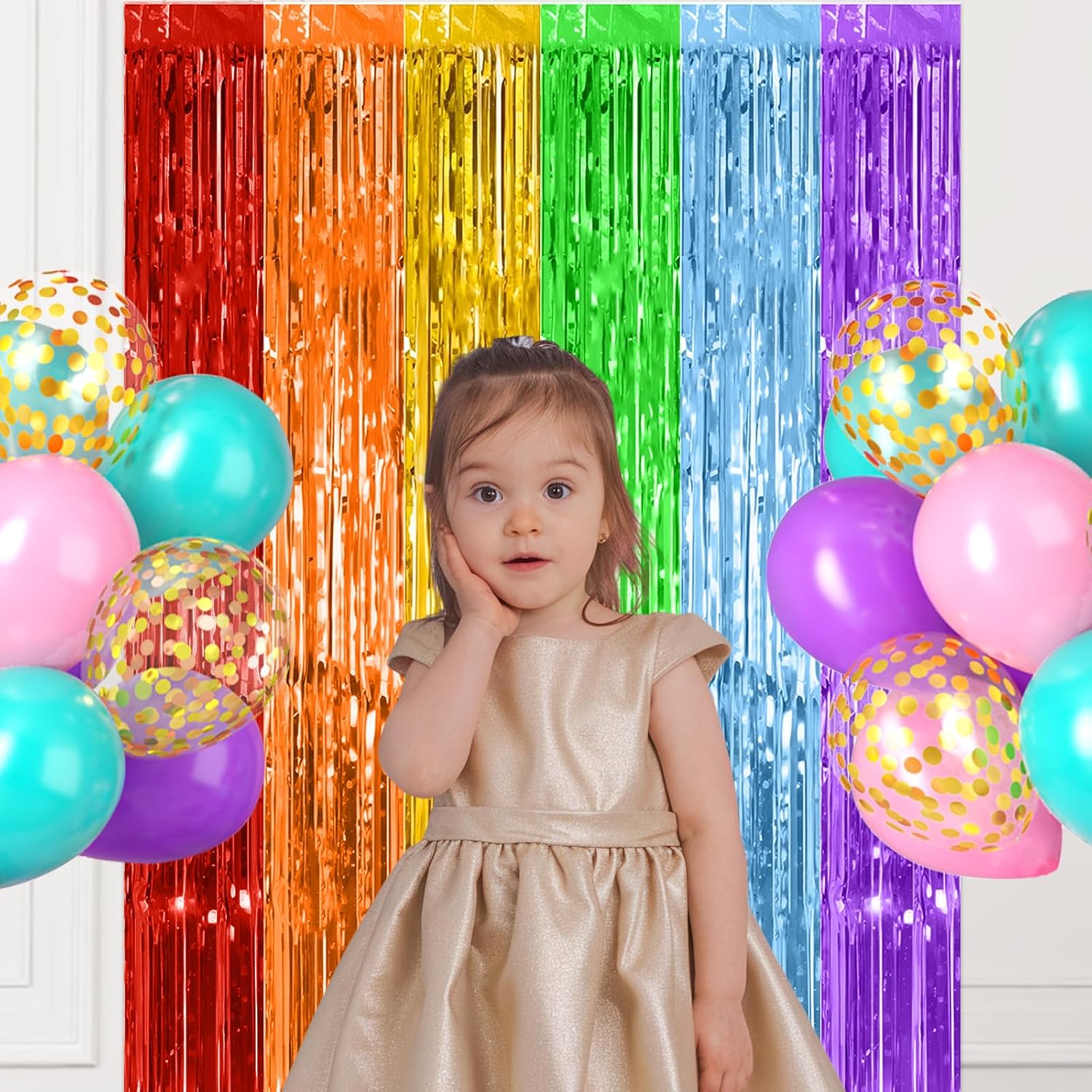 Biapian Rainbow Foil Fringe Curtains 2 Packs Party Decor