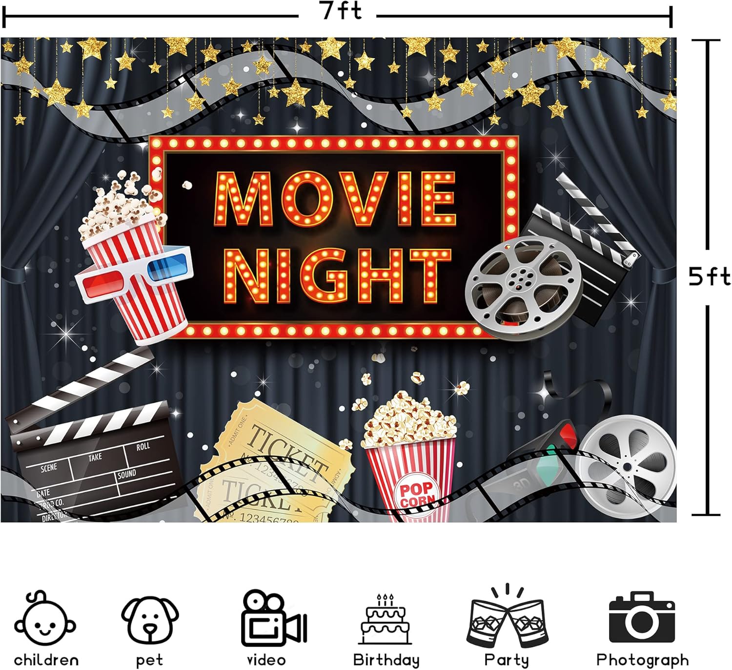 Movie Night Backdrop 7x5ft for Parties and Photo Booths