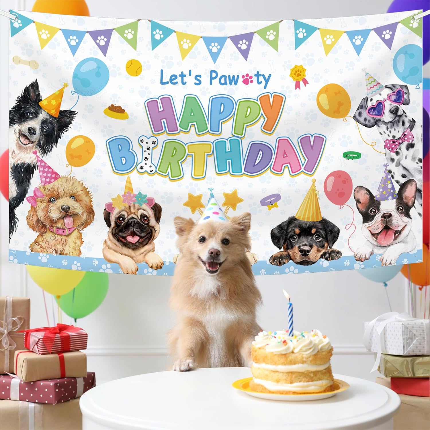 Dog Birthday Decorations Blue Puppy Party Banner Backdrop