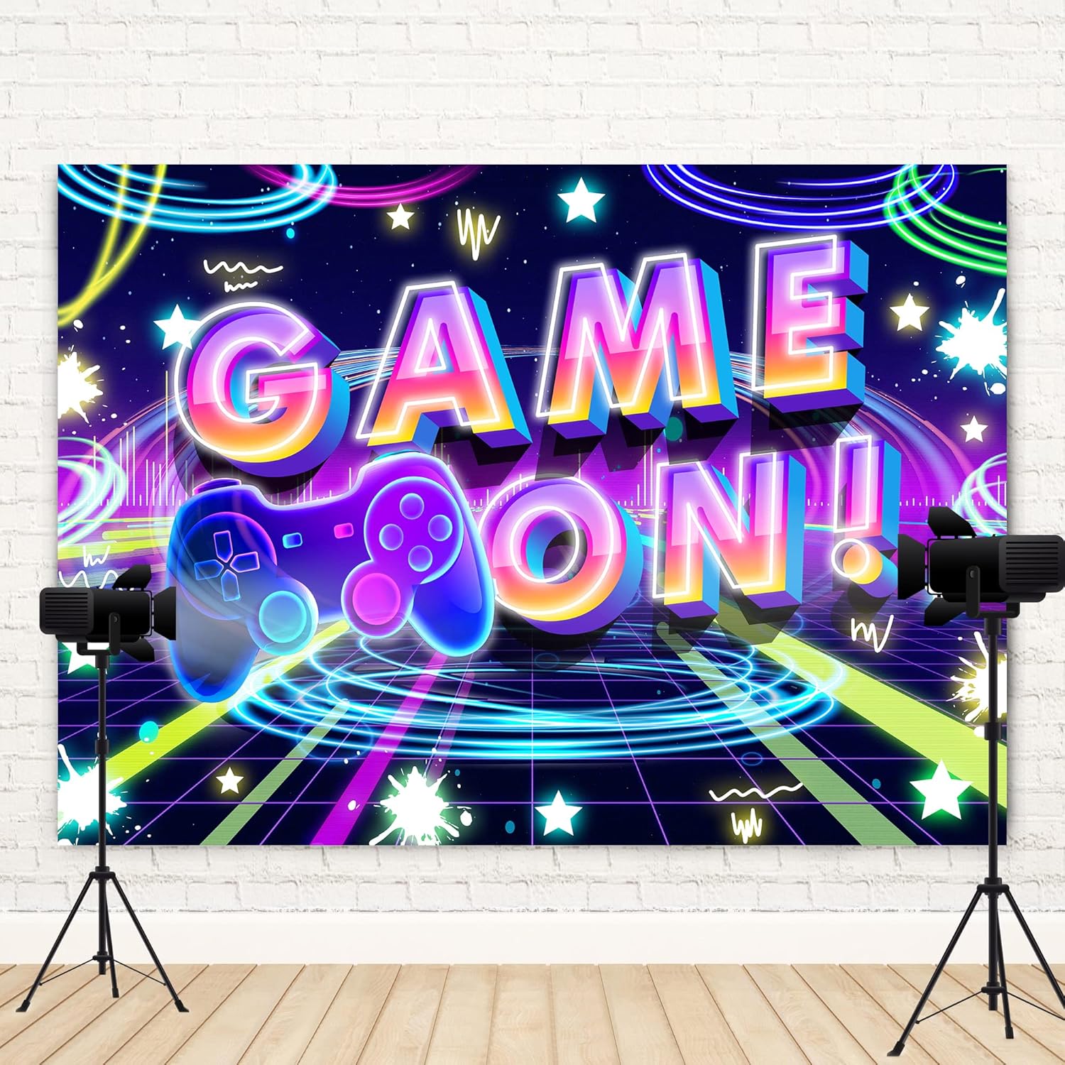 Neon Party Supplies Game On Backdrop for Kids