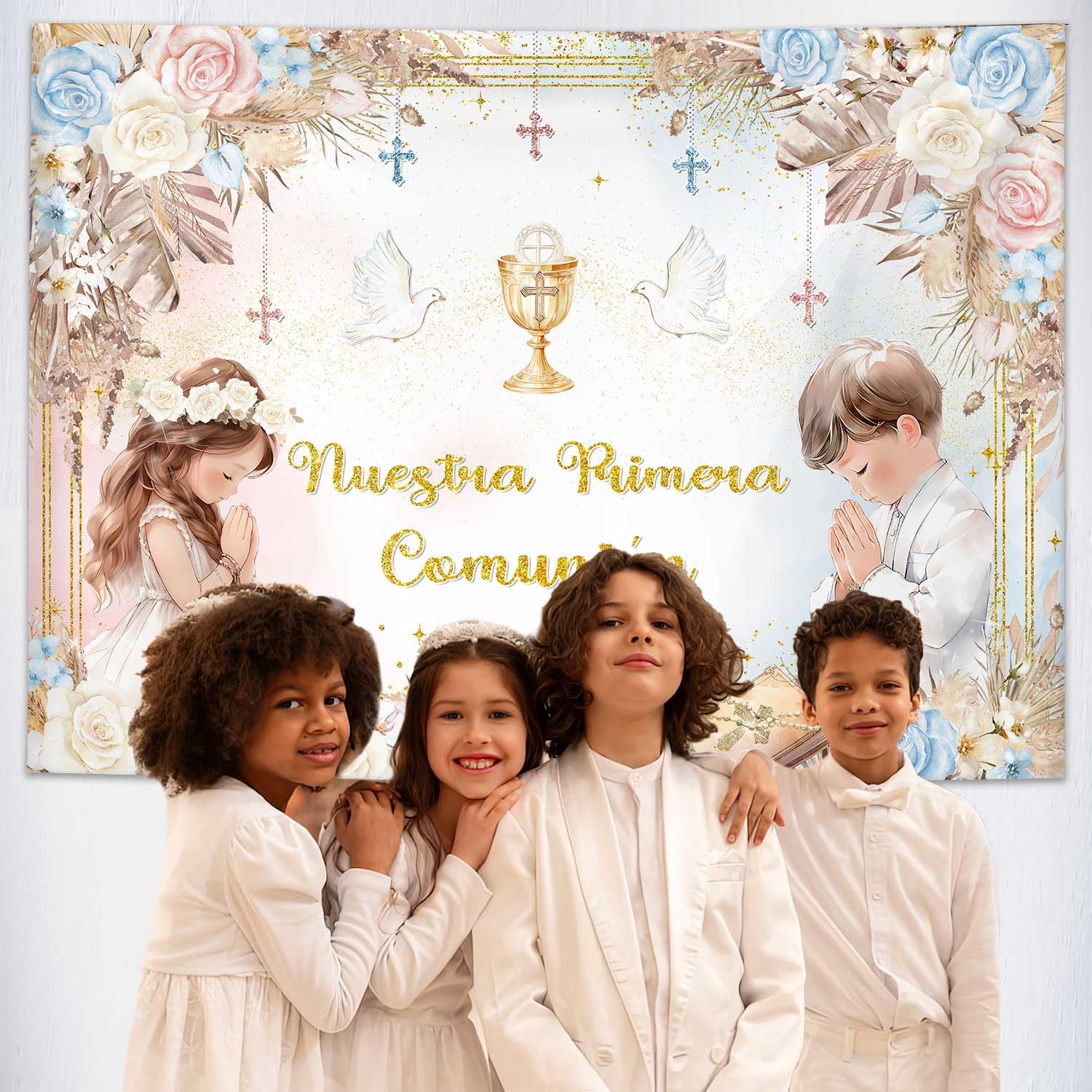 MEHOFOND First Holy Communion Backdrop 7x5ft