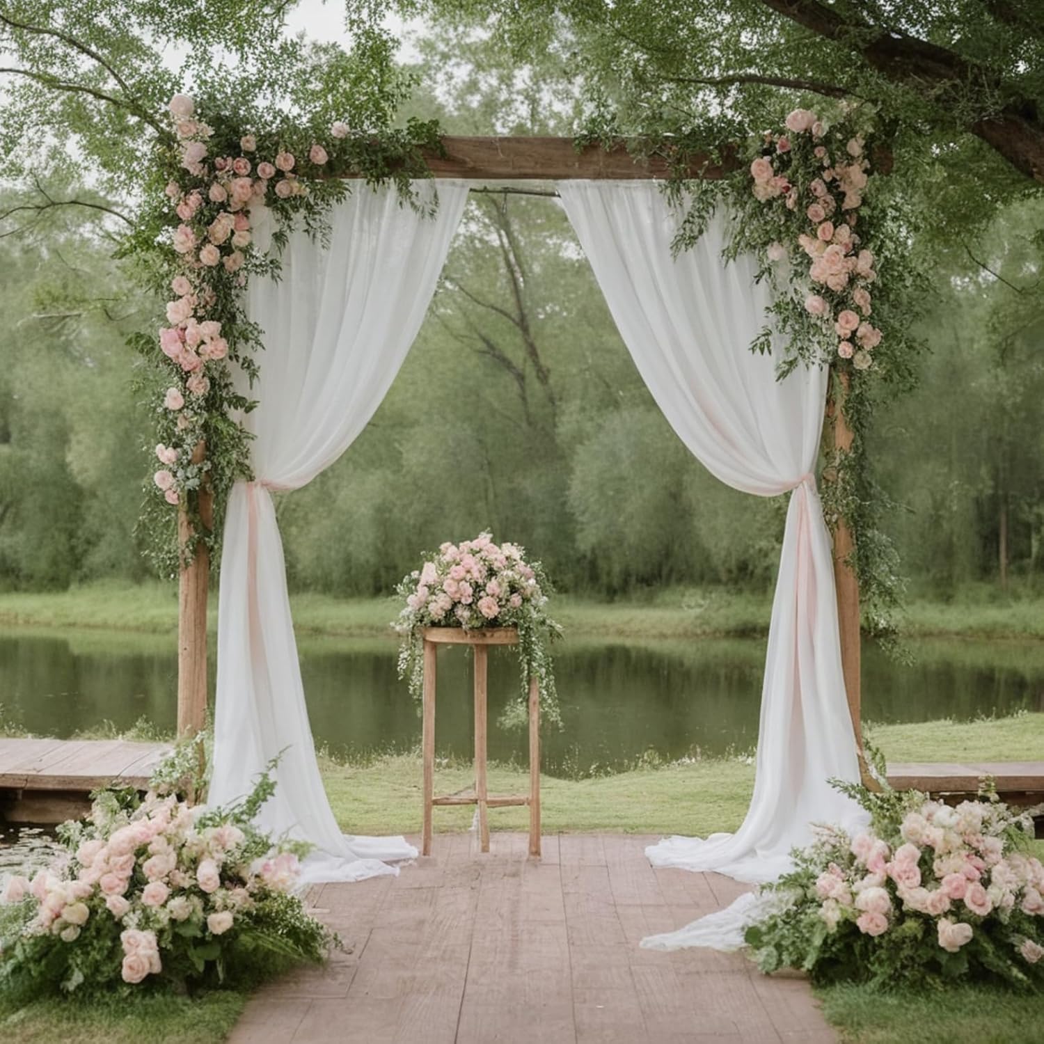 DUOBAO White Chiffon Backdrop Curtain 2 Panels 29x120 Inches