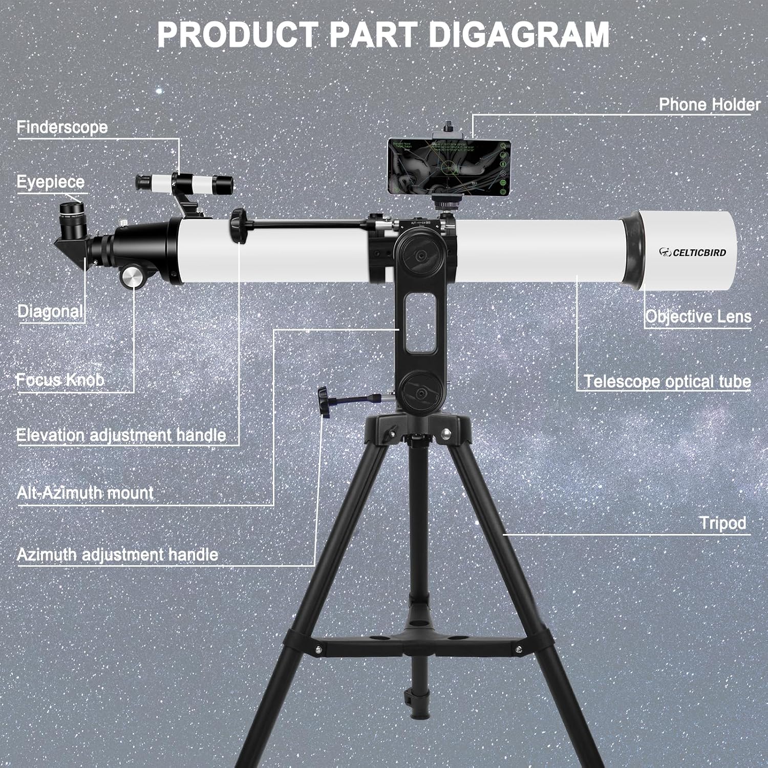 Celticbird High Powered 90mm Refractor Telescope for Adults