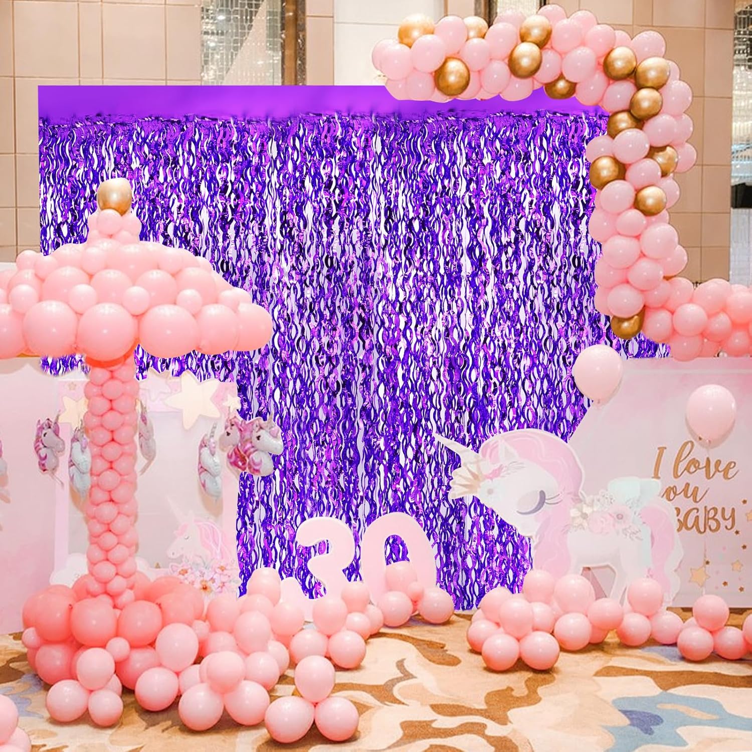 Wavy Purple Metallic Tinsel Foil Curtains 2 Pack
