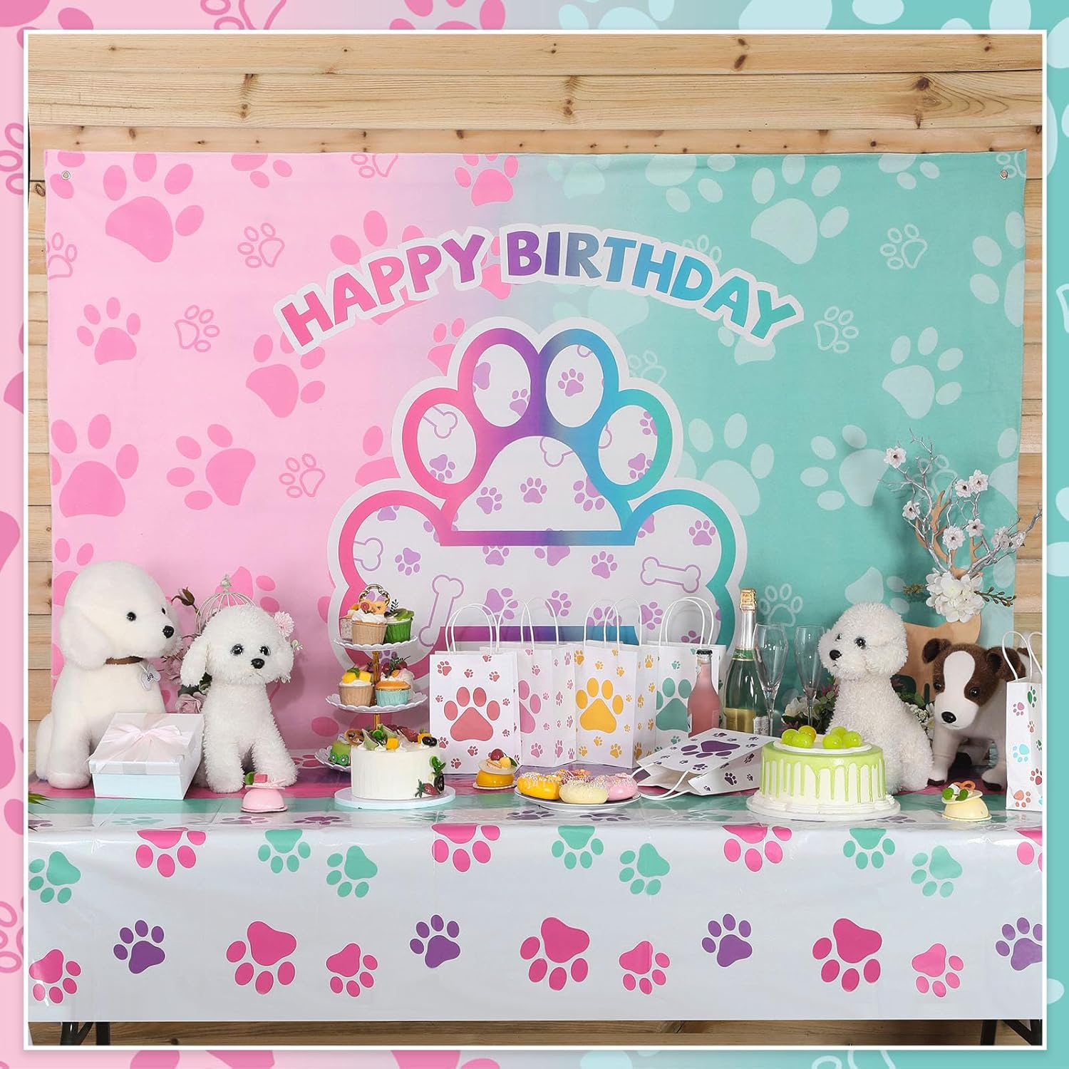 Newwiee Dog Paw Birthday Backdrop Banner