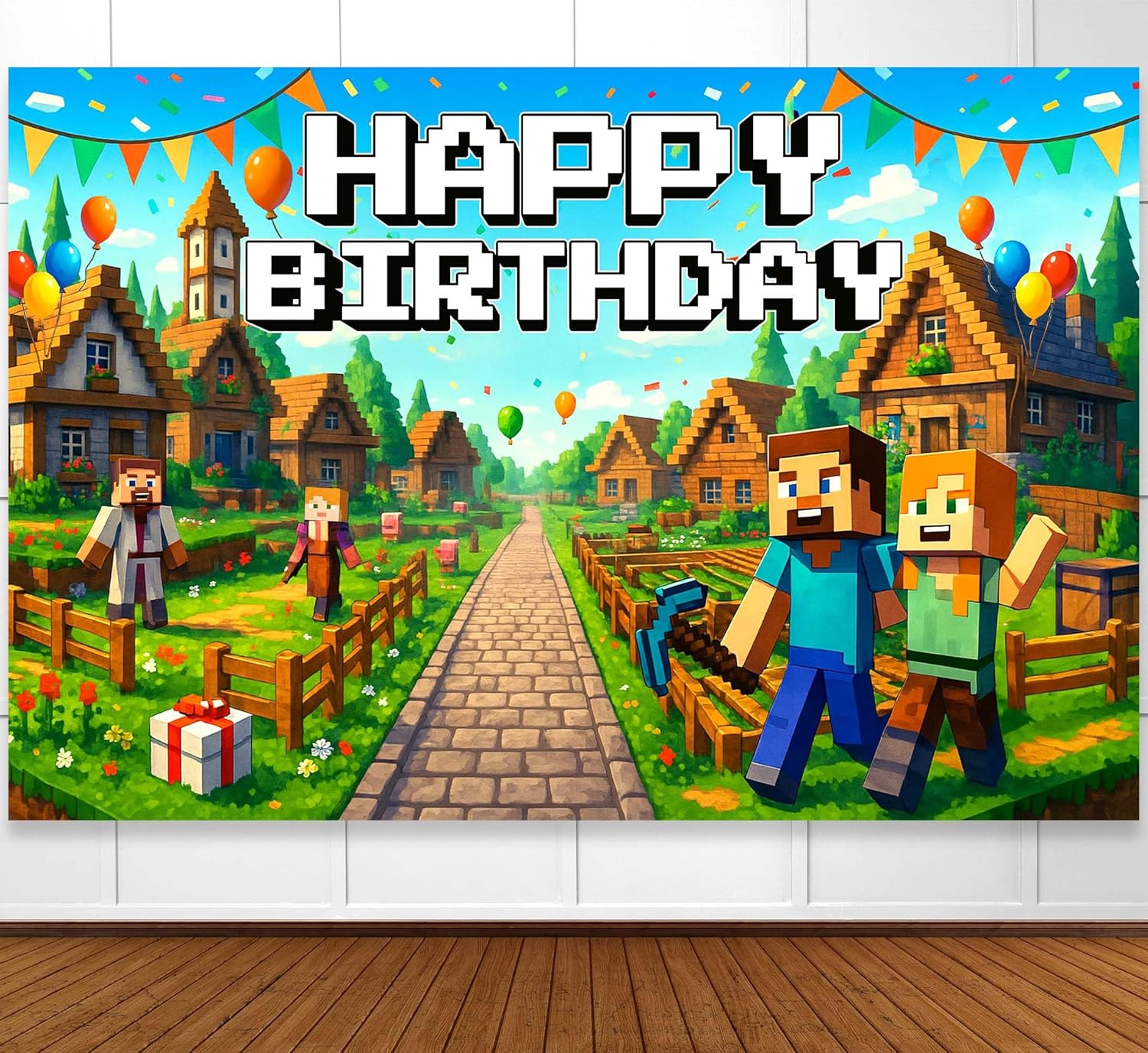 Pixel Gaming Birthday Banner Boy 6x4ft Decor