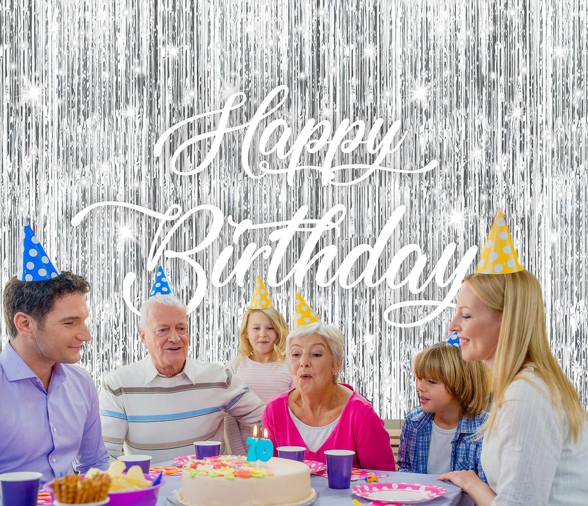 Silver Flash Happy Birthday Backdrop 7x5FT