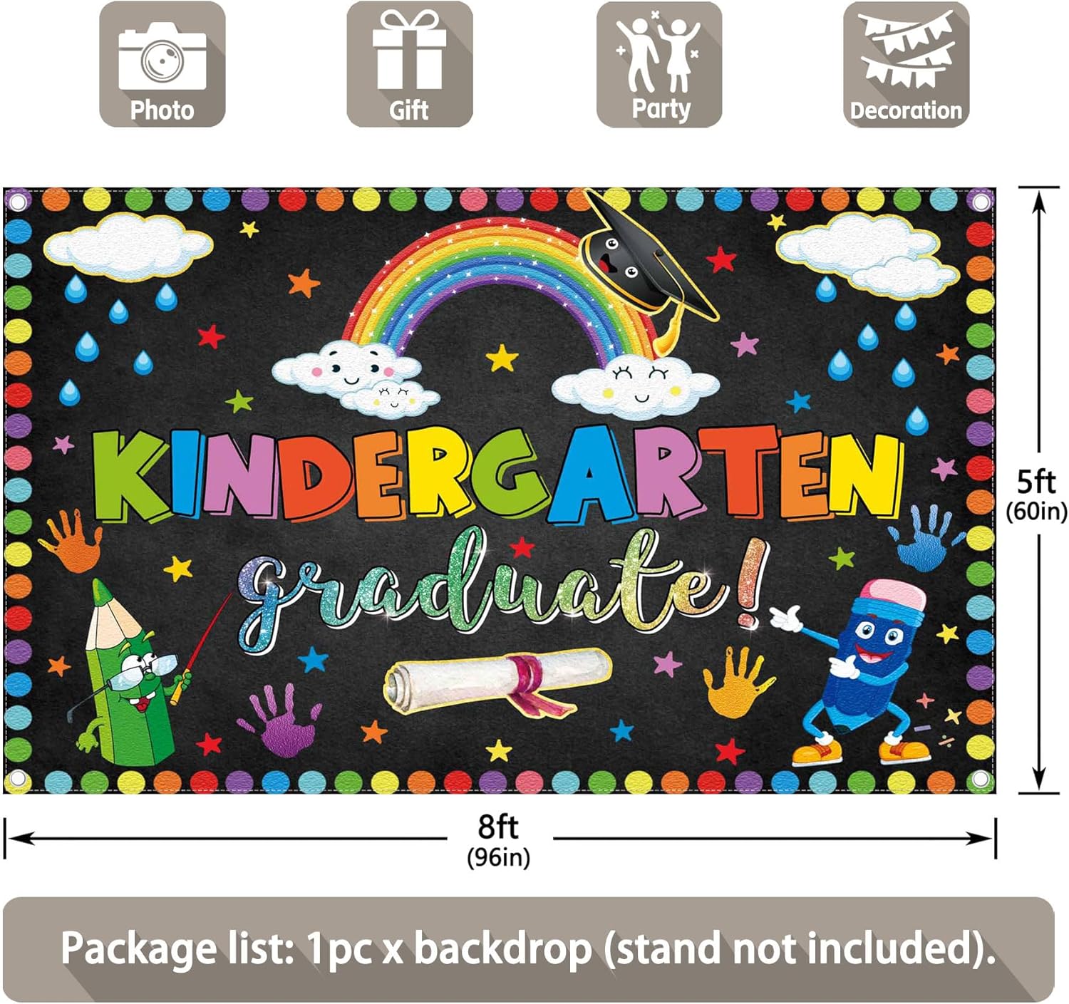 96x60 Inch Graduation Backdrop for Kids