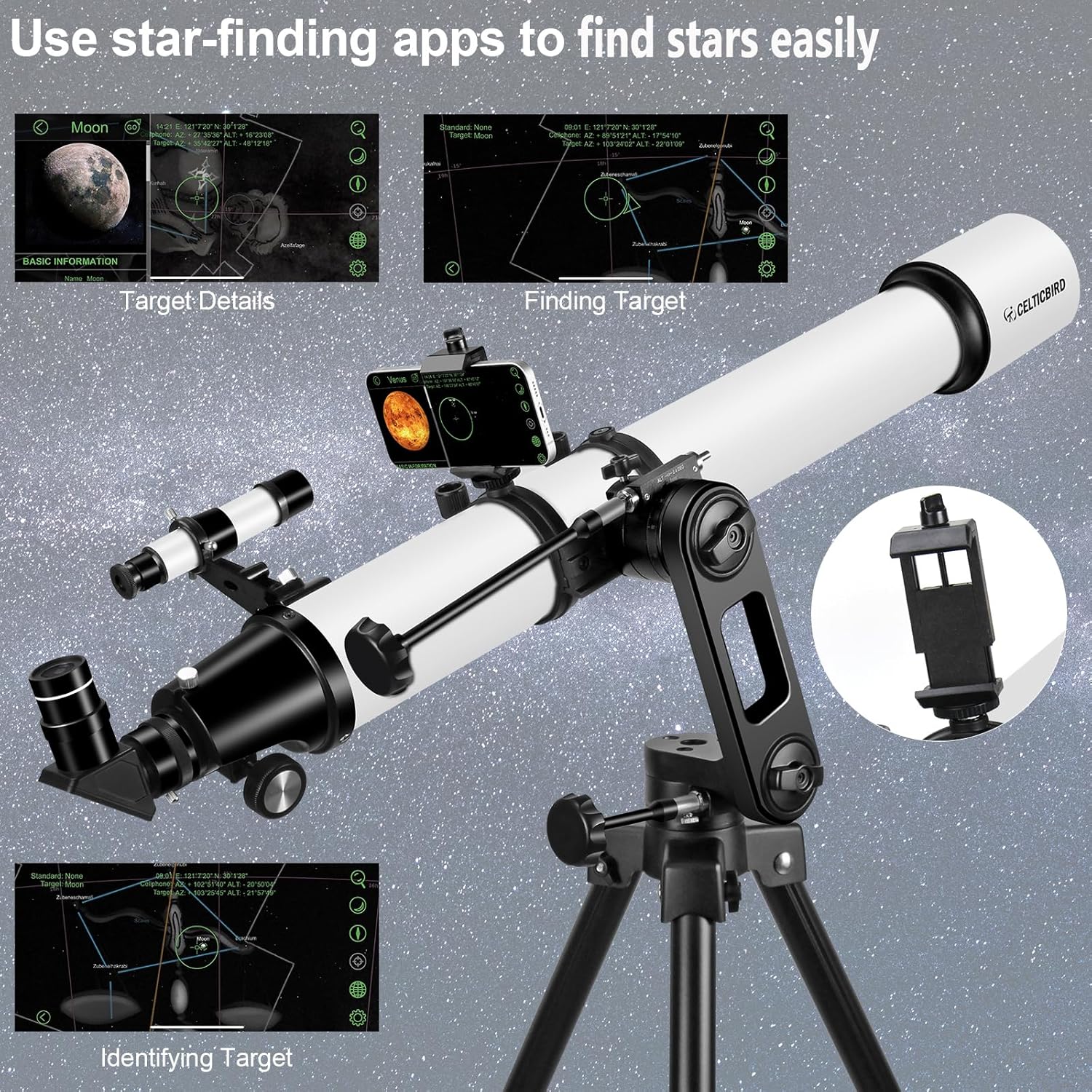 Celticbird High Powered 90mm Refractor Telescope for Adults